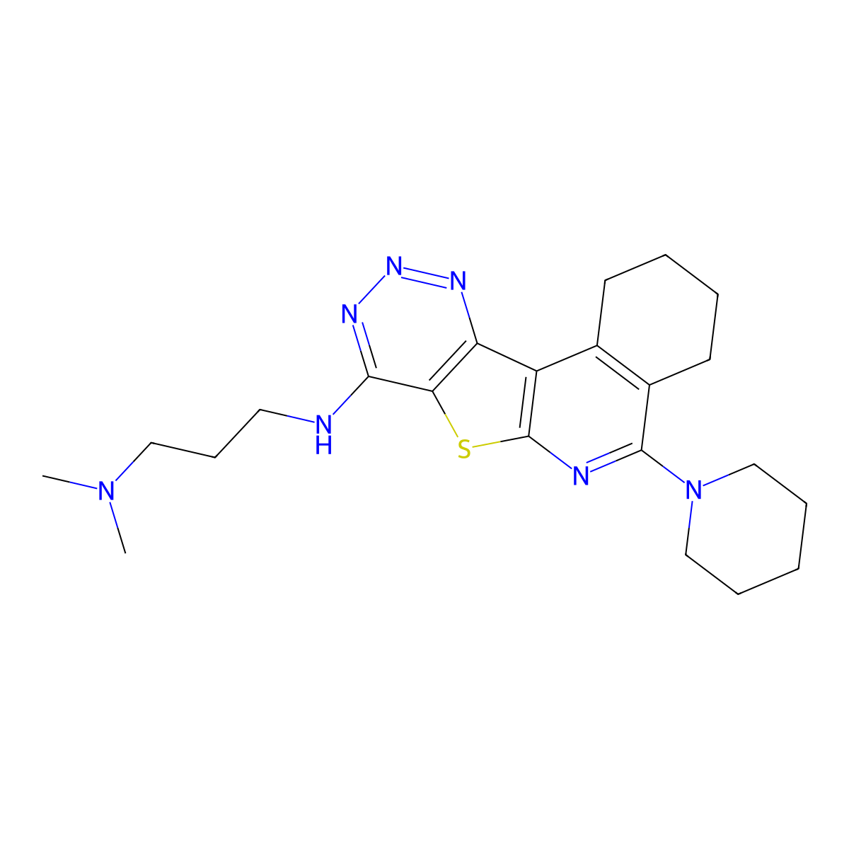 N',N'-dimethyl-N-(8-piperidin-1-yl-11-thia-9,14,15,16-tetrazatetracyclo[8.7.0.02,7.012,17]heptadeca-1(10),2(7),8,12(17),13,15-hexaen-13-yl)propane-1,3-diamine molecular structure, CAS 1010904-63-8