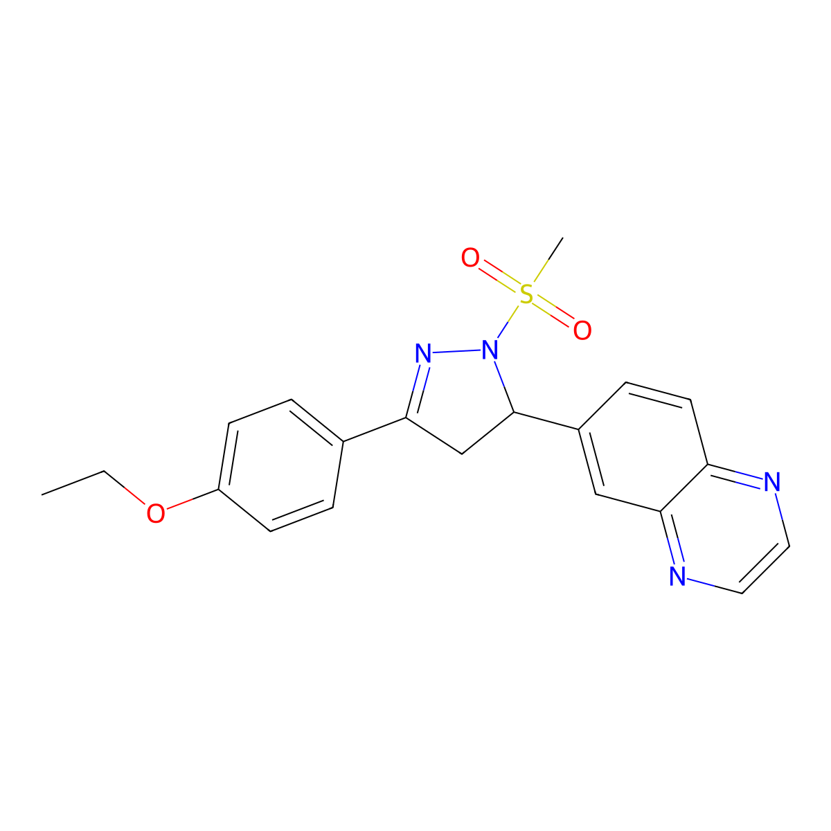 6-(3-(4-ethoxyphenyl)-1-(methylsulfonyl)-4,5-dihydro-1H-pyrazol-5-yl)quinoxaline molecular structure, CAS 1010904-66-1