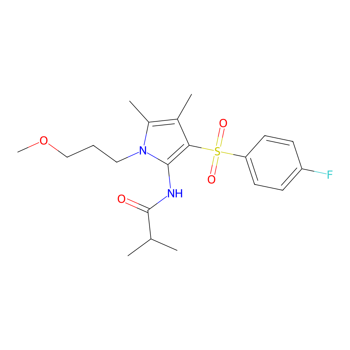 N-{3-[(4-fluorophenyl)sulfonyl]-1-(3-methoxypropyl)-4,5-dimethyl-1H-pyrrol-2-yl}-2-methylpropanamide molecular structure, CAS 1010904-67-2