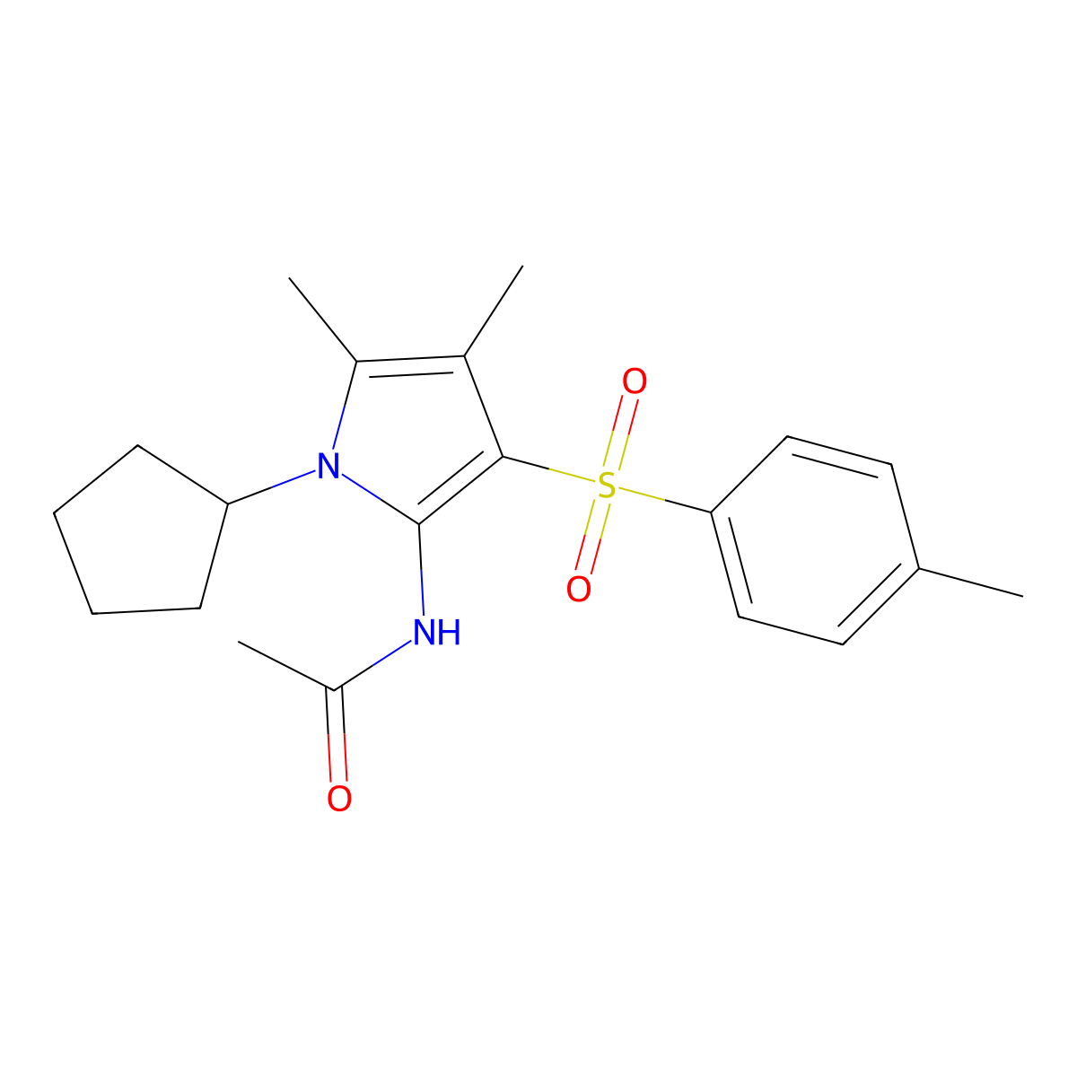 N-{1-cyclopentyl-4,5-dimethyl-3-[(4-methylphenyl)sulfonyl]-1H-pyrrol-2-yl}acetamide molecular structure, CAS 1010904-70-7