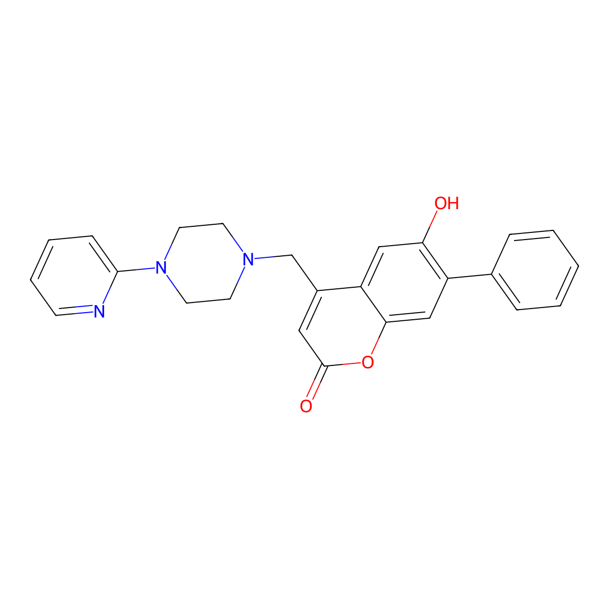 6-Hydroxy-7-phenyl-4-[(4-(2-pyridyl)piperazinyl)methyl]chromen-2-one molecular structure, CAS 1010904-75-2