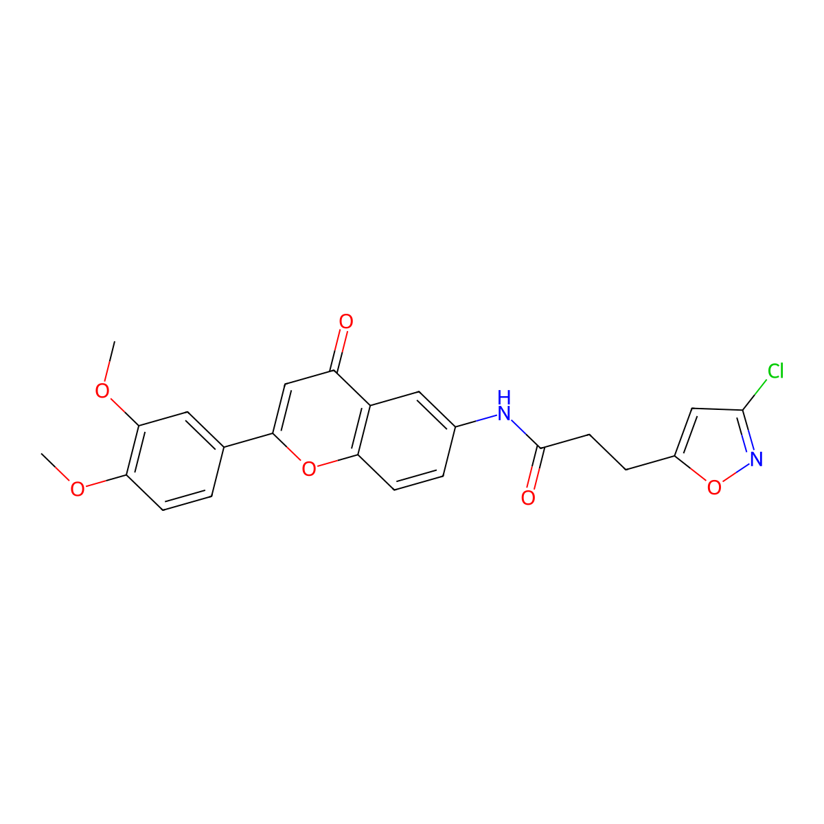 3-(3-chloro-1,2-oxazol-5-yl)-N-[2-(3,4-dimethoxyphenyl)-4-oxo-4H-chromen-6-yl]propanamide molecular structure, CAS 1010904-84-3