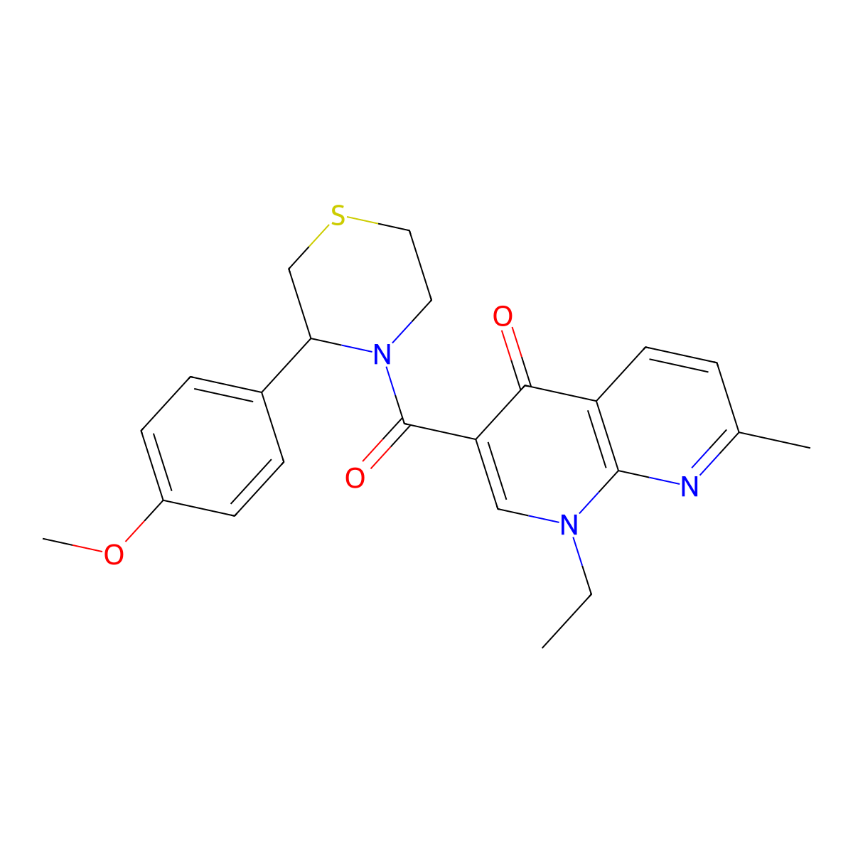 1-ethyl-3-{[3-(4-methoxyphenyl)thiomorpholin-4-yl]carbonyl}-7-methyl-1,8-naphthyridin-4(1H)-one molecular structure, CAS 1010904-89-8