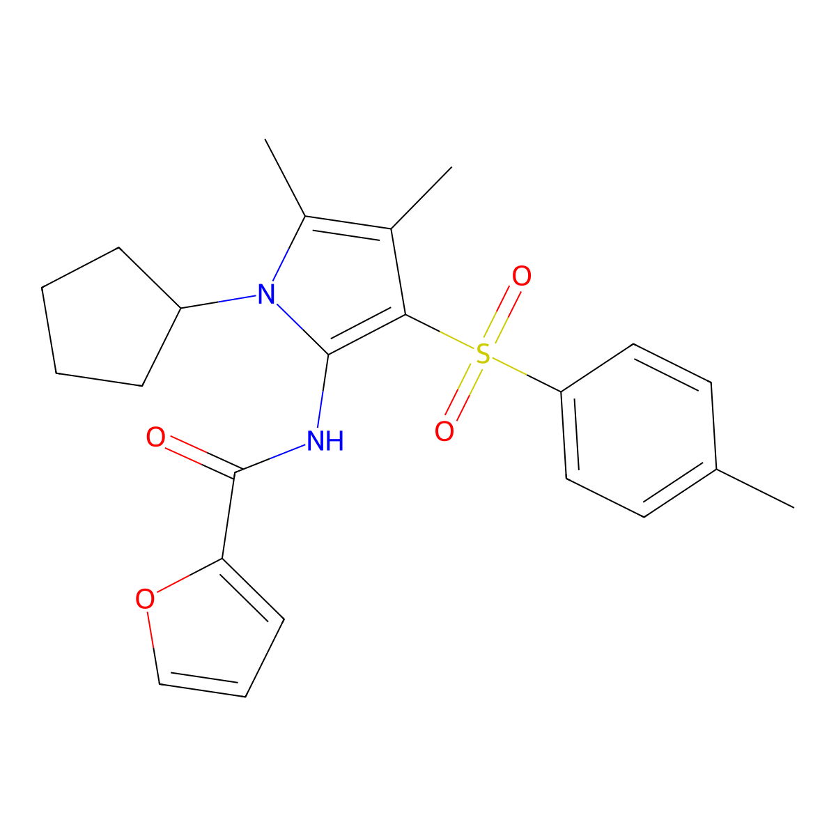 N-{1-cyclopentyl-4,5-dimethyl-3-[(4-methylphenyl)sulfonyl]-1H-pyrrol-2-yl}furan-2-carboxamide molecular structure, CAS 1010904-92-3