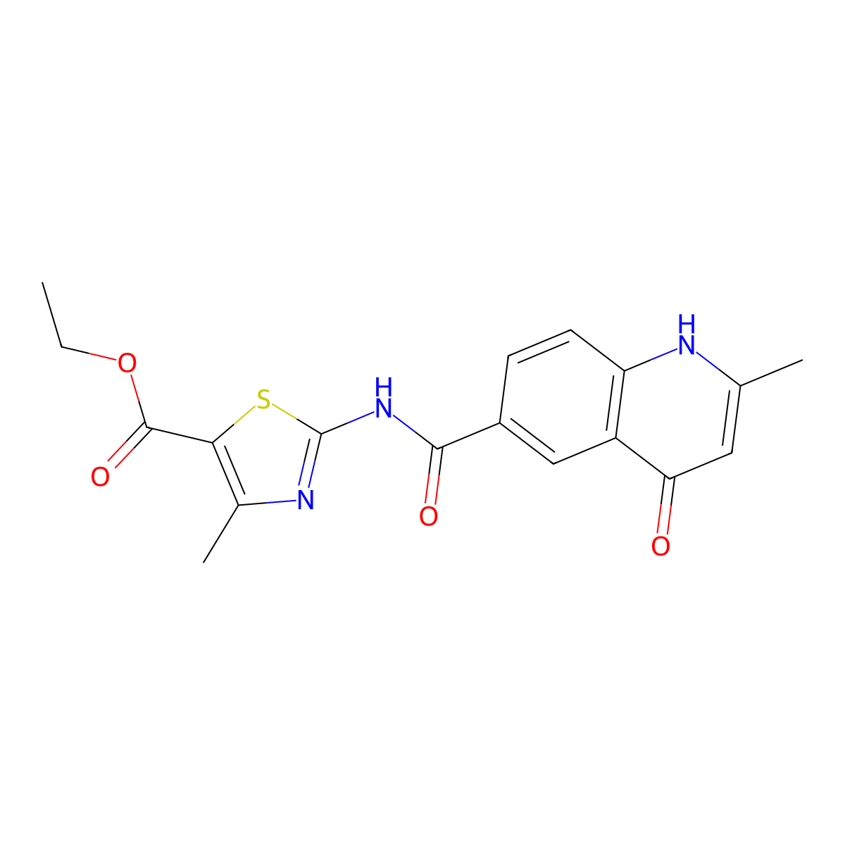 Ethyl 2-(4-hydroxy-2-methylquinoline-6-carboxamido)-4-methylthiazole-5-carboxylate molecular structure, CAS 1010904-97-8
