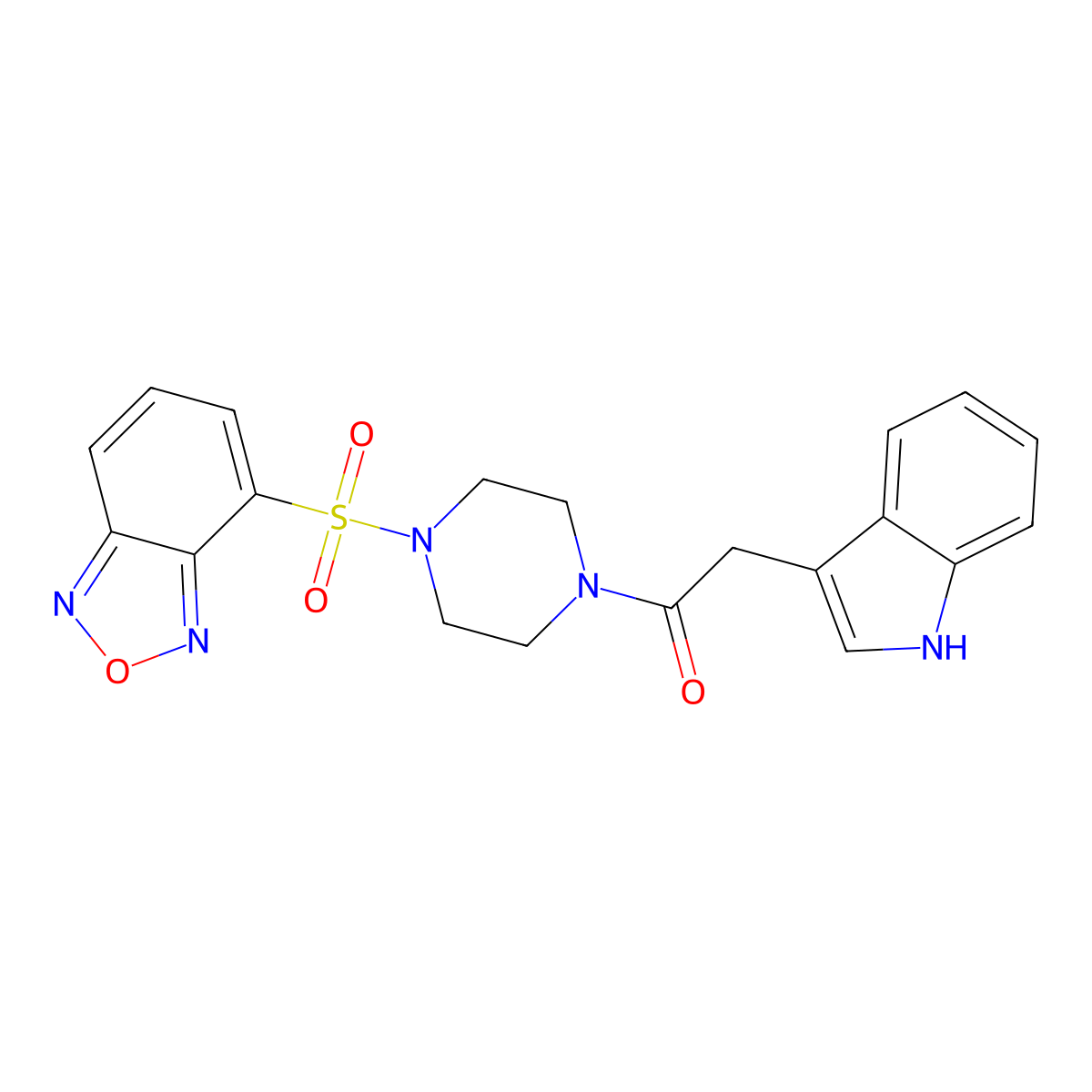Ethanone, 1-[4-(2,1,3-benzoxadiazol-4-ylsulfonyl)-1-piperazinyl]-2-(1H-indol-3-yl)- molecular structure, CAS 1010904-99-0