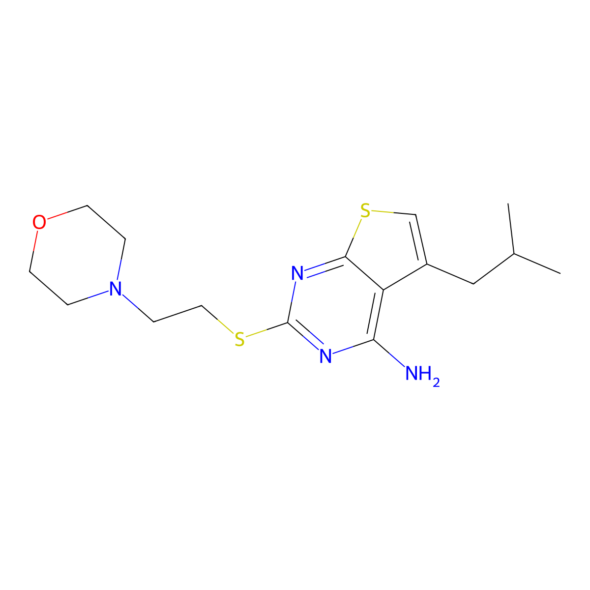 5-(2-Methylpropyl)-2-{[2-(morpholin-4-yl)ethyl]sulfanyl}thieno[2,3-d]pyrimidin-4-amine molecular structure, CAS 1010905-20-0