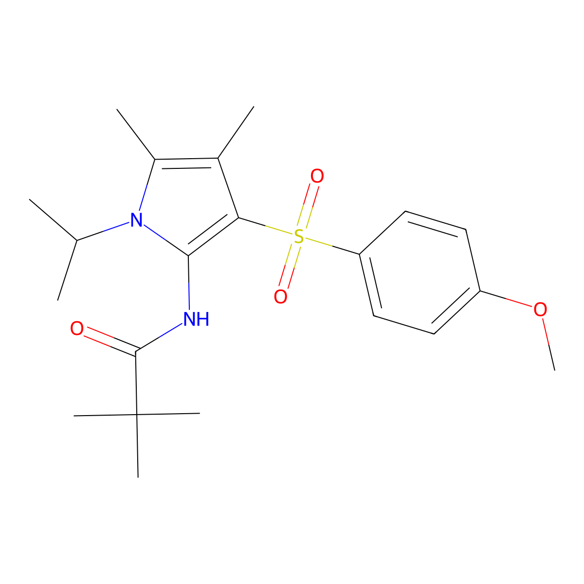 N-{3-[(4-methoxyphenyl)sulfonyl]-4,5-dimethyl-1-(propan-2-yl)-1H-pyrrol-2-yl}-2,2-dimethylpropanamide molecular structure, CAS 1010905-26-6
