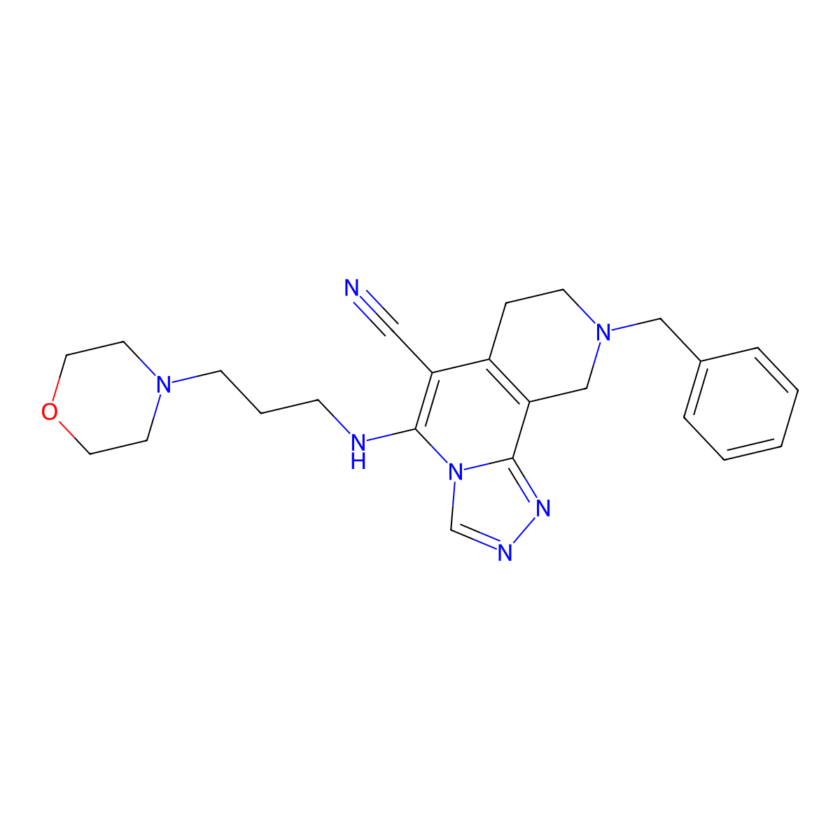 9-Benzyl-5-{[3-(morpholin-4-yl)propyl]amino}-7,8,9,10-tetrahydro[1,2,4]triazolo[3,4-a][2,7]naphthyridine-6-carbonitrile molecular structure, CAS 1010905-35-7