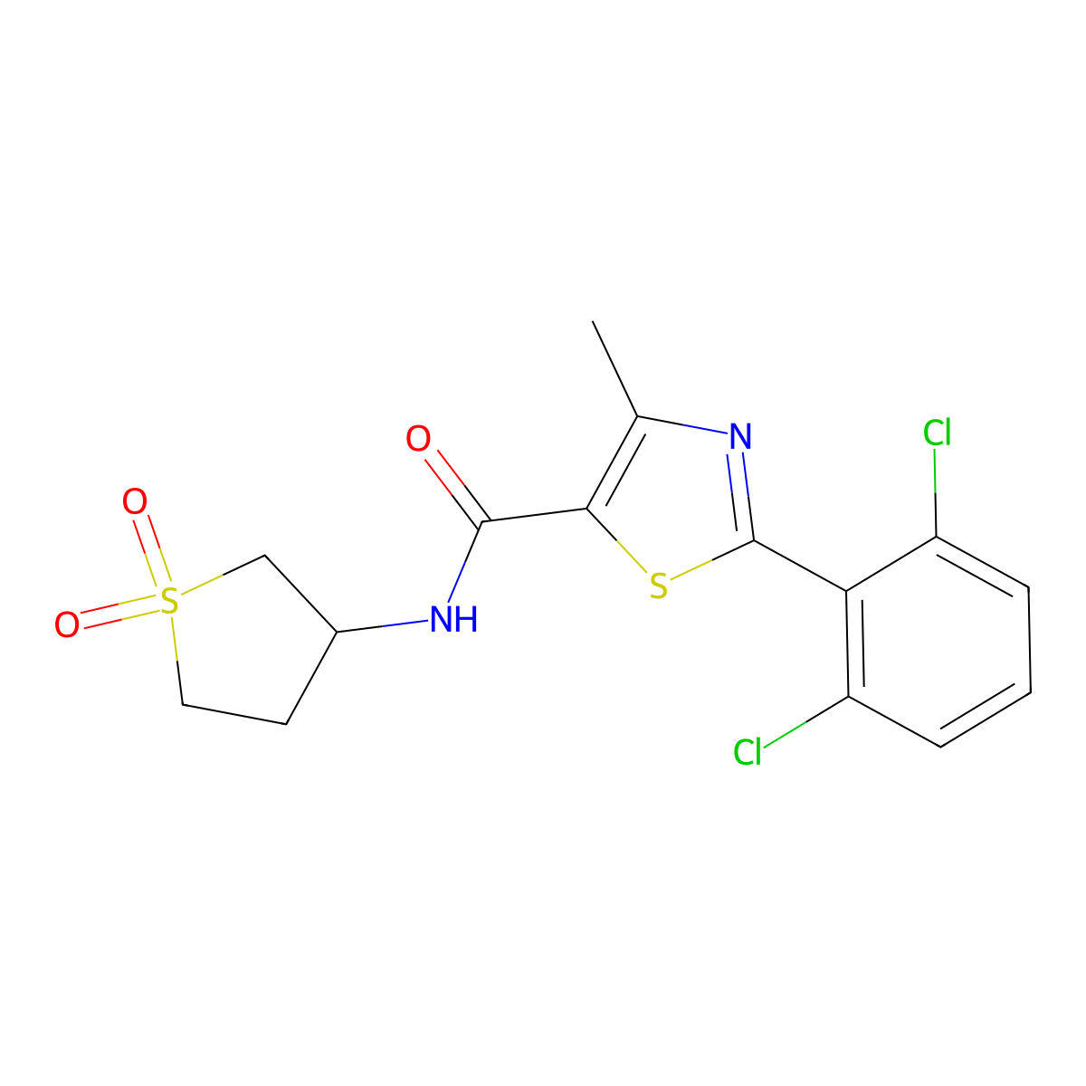 2-(2,6-dichlorophenyl)-N-(1,1-dioxidotetrahydrothiophen-3-yl)-4-methyl-1,3-thiazole-5-carboxamide molecular structure, CAS 1010905-43-7