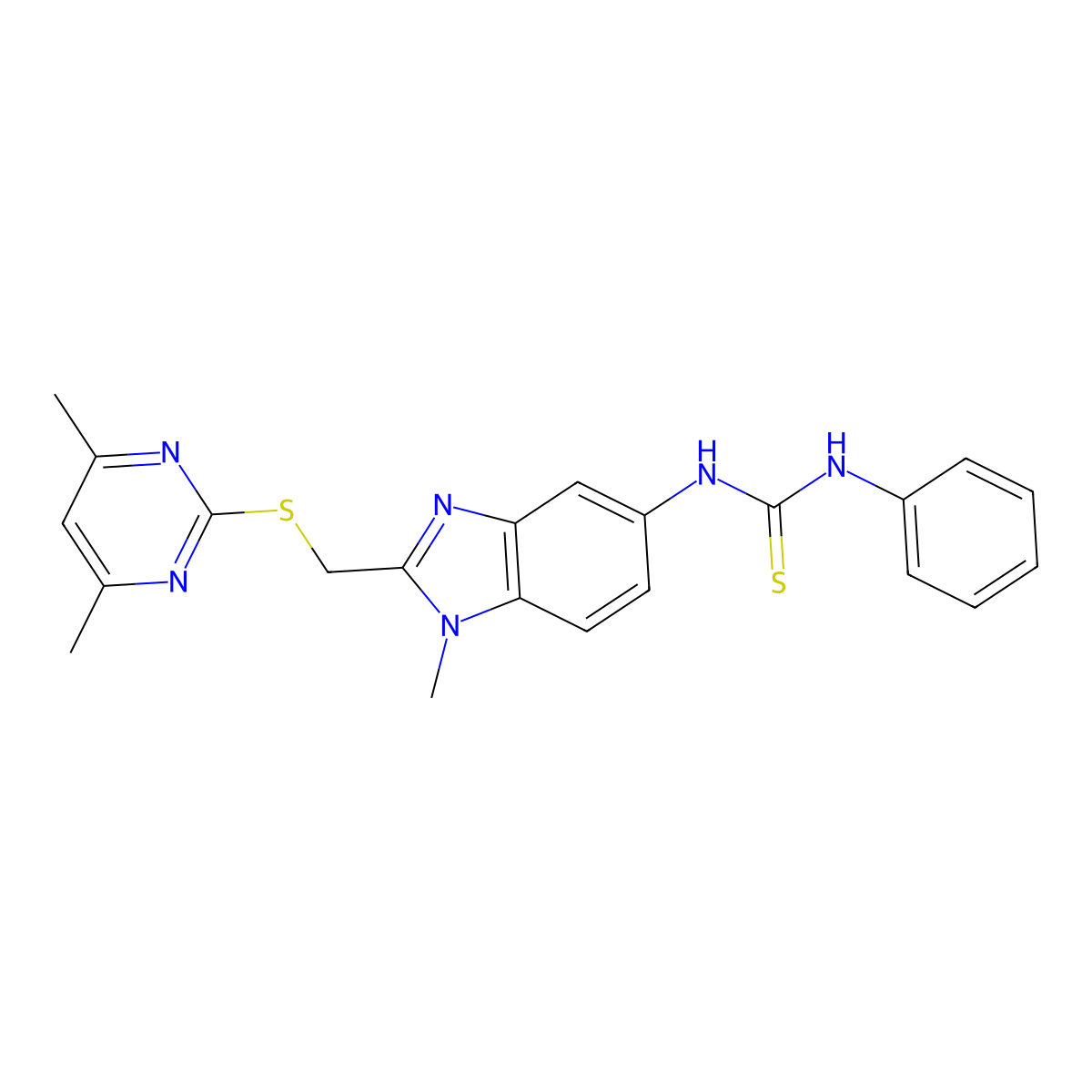 1-(2-{[(4,6-dimethylpyrimidin-2-yl)sulfanyl]methyl}-1-methyl-1H-benzimidazol-5-yl)-3-phenylthiourea molecular structure, CAS 1010905-45-9