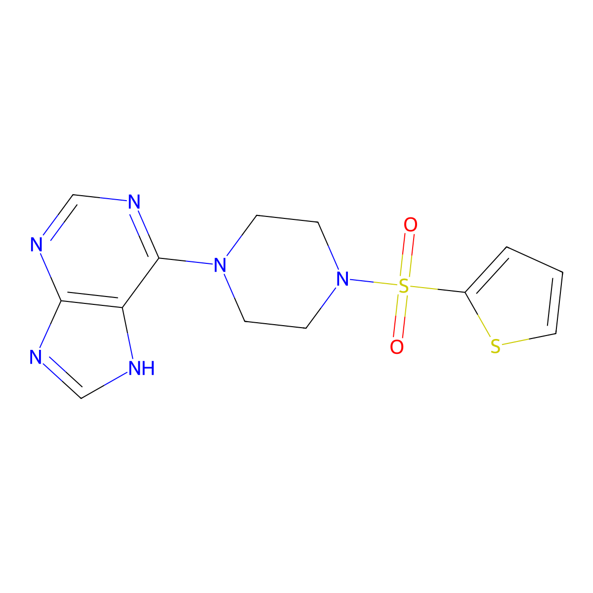 6-[4-(thiophen-2-ylsulfonyl)piperazin-1-yl]-7H-purine molecular structure, CAS 1010905-55-1