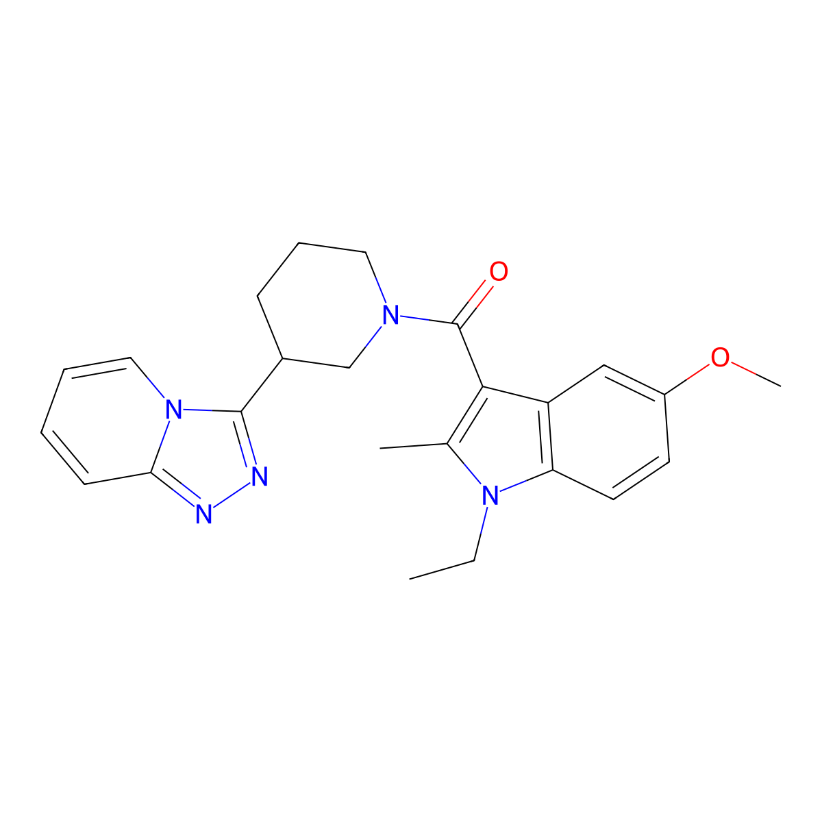 (1-ethyl-5-methoxy-2-methyl-1H-indol-3-yl)[3-([1,2,4]triazolo[4,3-a]pyridin-3-yl)piperidin-1-yl]methanone molecular structure, CAS 1010905-69-7