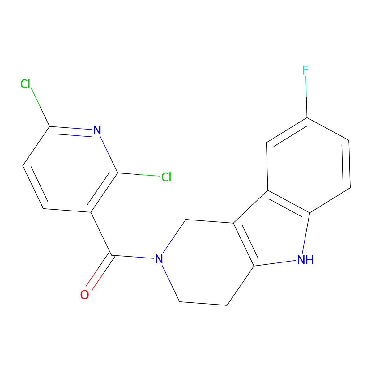 (2,6-dichloropyridin-3-yl)(8-fluoro-1,3,4,5-tetrahydro-2H-pyrido[4,3-b]indol-2-yl)methanone molecular structure, CAS 1010905-74-4