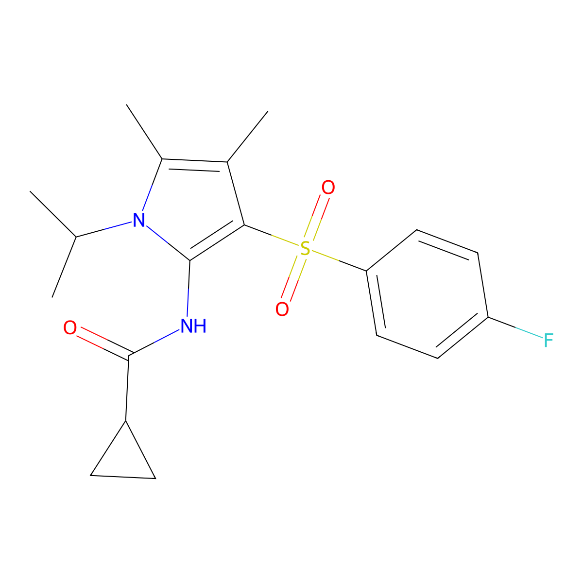 N-{3-[(4-fluorophenyl)sulfonyl]-4,5-dimethyl-1-(propan-2-yl)-1H-pyrrol-2-yl}cyclopropanecarboxamide molecular structure, CAS 1010905-76-6