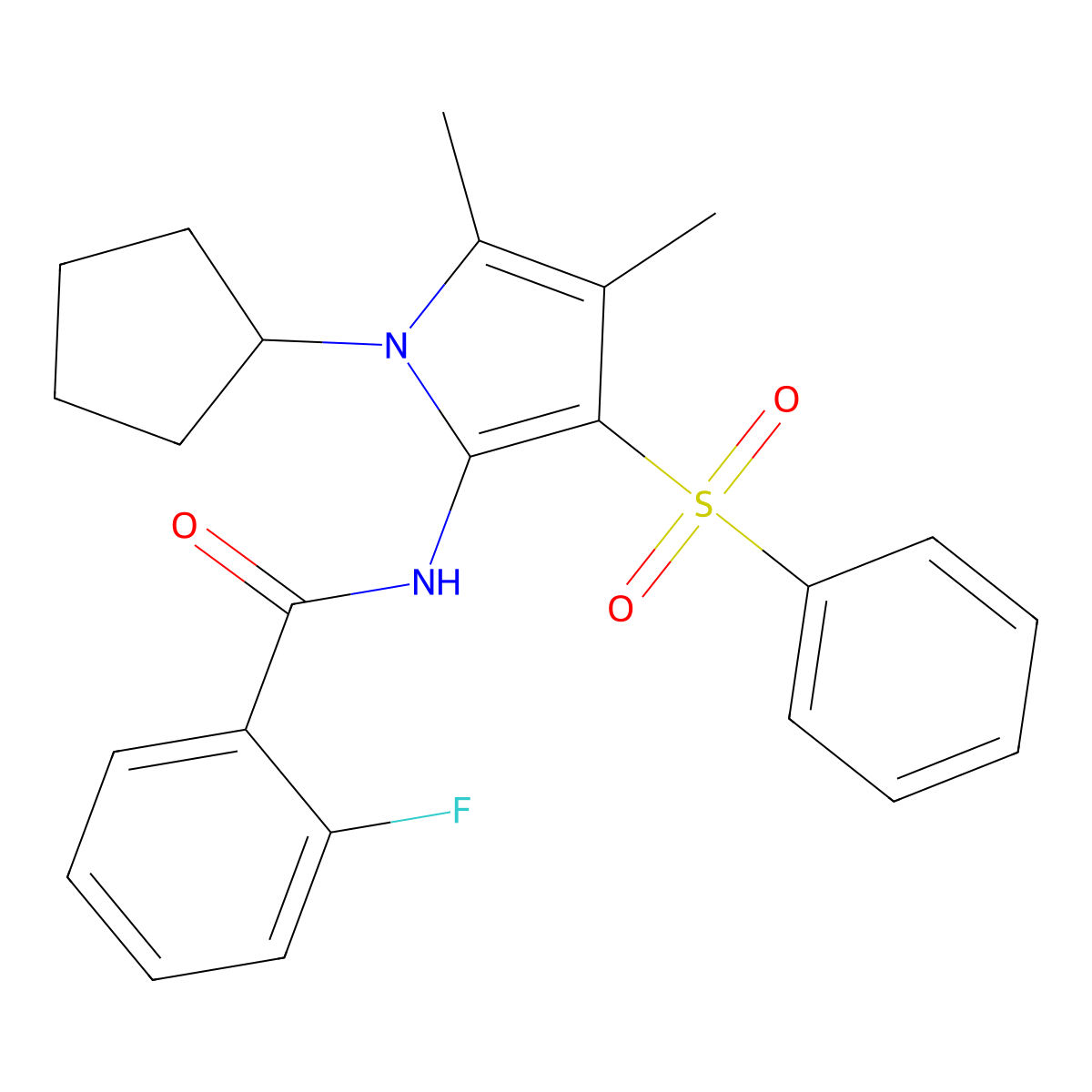 N-[1-cyclopentyl-4,5-dimethyl-3-(phenylsulfonyl)-1H-pyrrol-2-yl]-2-fluorobenzamide molecular structure, CAS 1010905-90-4