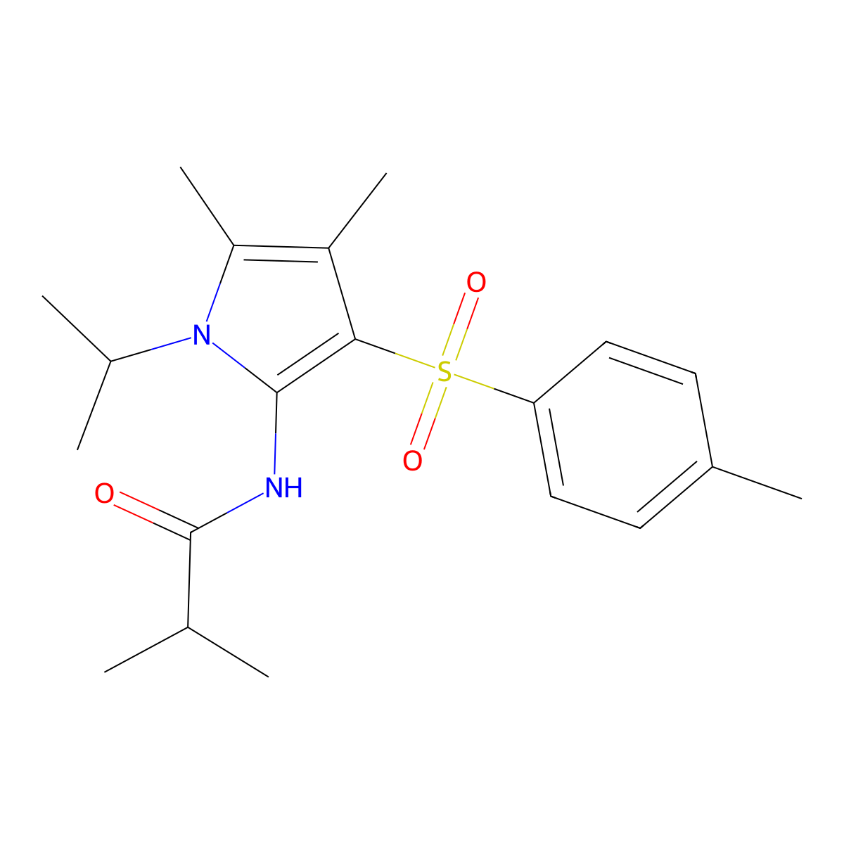 N-{4,5-dimethyl-3-[(4-methylphenyl)sulfonyl]-1-(propan-2-yl)-1H-pyrrol-2-yl}-2-methylpropanamide molecular structure, CAS 1010905-92-6