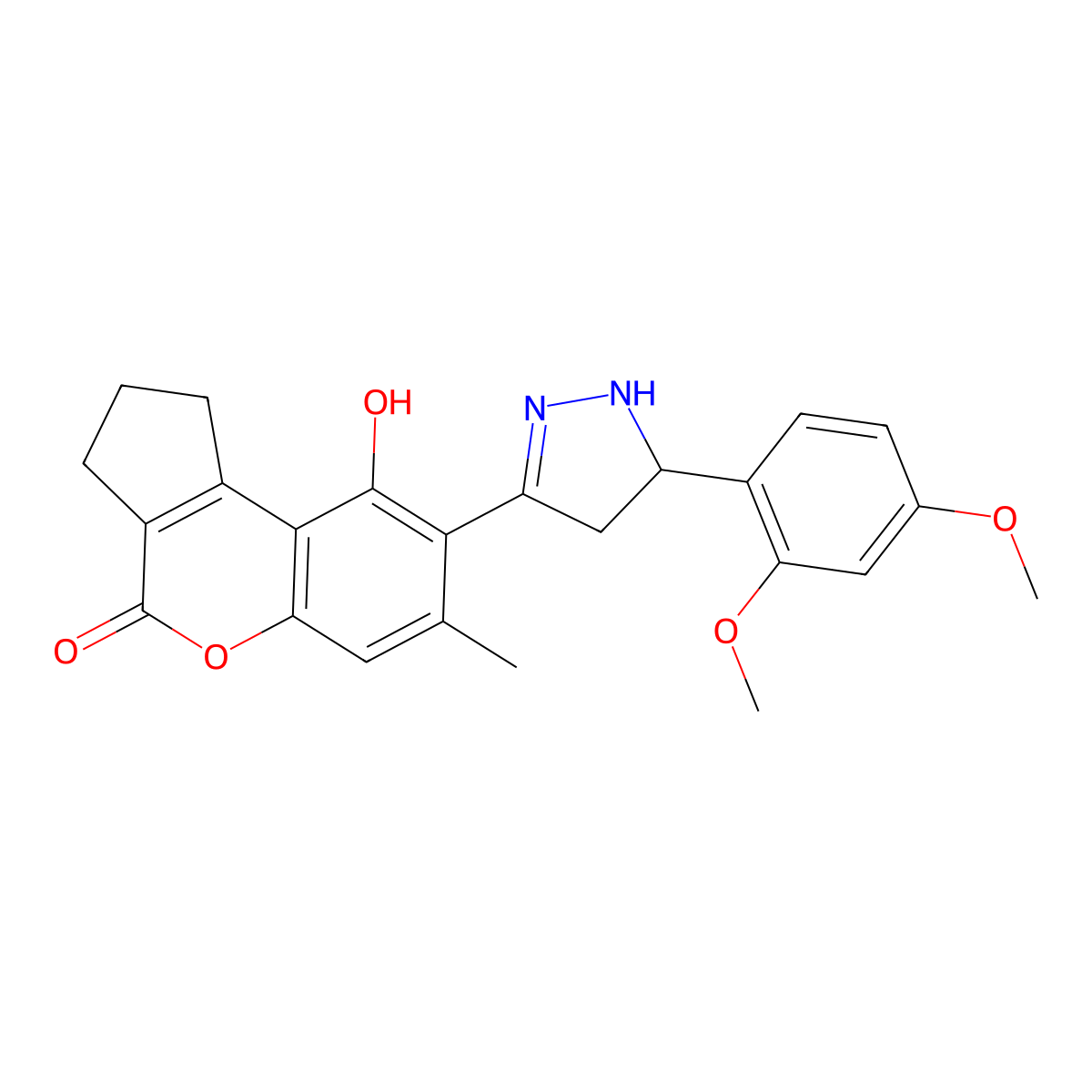 8-[5-(2,4-dimethoxyphenyl)-4,5-dihydro-1H-pyrazol-3-yl]-9-hydroxy-7-methyl-2,3-dihydrocyclopenta[c]chromen-4(1H)-one molecular structure, CAS 1010906-07-6