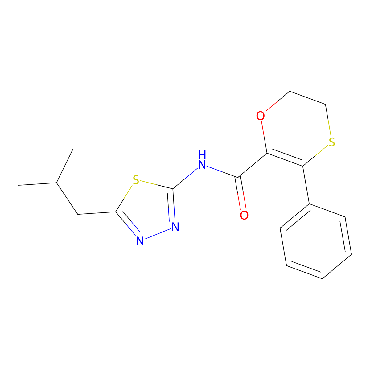 N-[(2Z)-5-(2-methylpropyl)-1,3,4-thiadiazol-2(3H)-ylidene]-3-phenyl-5,6-dihydro-1,4-oxathiine-2-carboxamide molecular structure, CAS 1010906-13-4