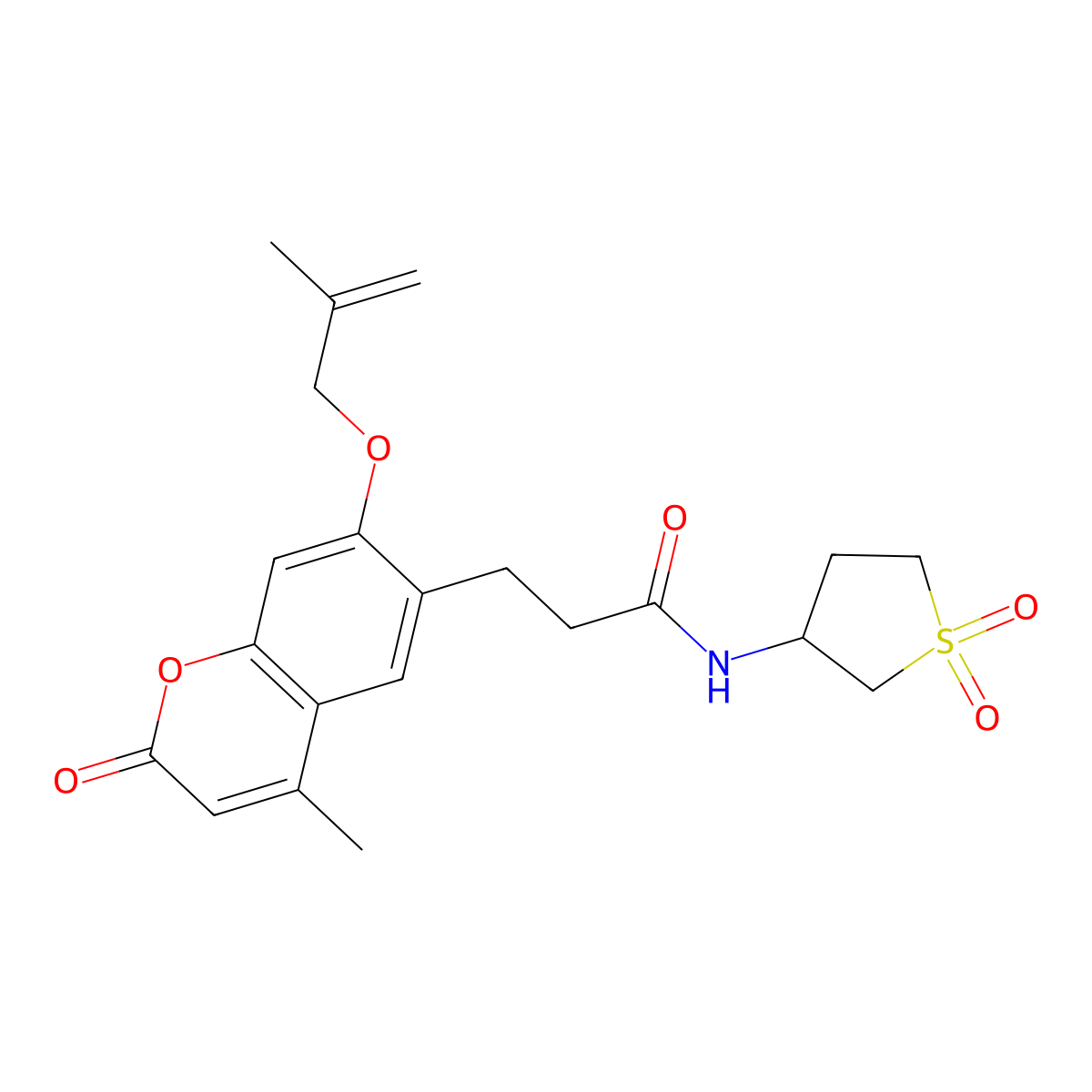 N-(1,1-dioxidotetrahydrothiophen-3-yl)-3-{4-methyl-7-[(2-methylprop-2-en-1-yl)oxy]-2-oxo-2H-chromen-6-yl}propanamide molecular structure, CAS 1010906-14-5