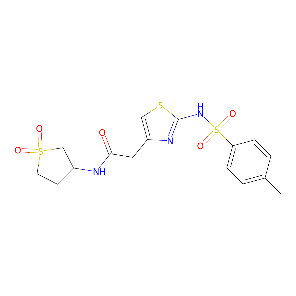 N-(1,1-dioxidotetrahydrothiophen-3-yl)-2-[(2Z)-2-{[(4-methylphenyl)sulfonyl]imino}-2,3-dihydro-1,3-thiazol-4-yl]acetamide molecular structure, CAS 1010906-31-6