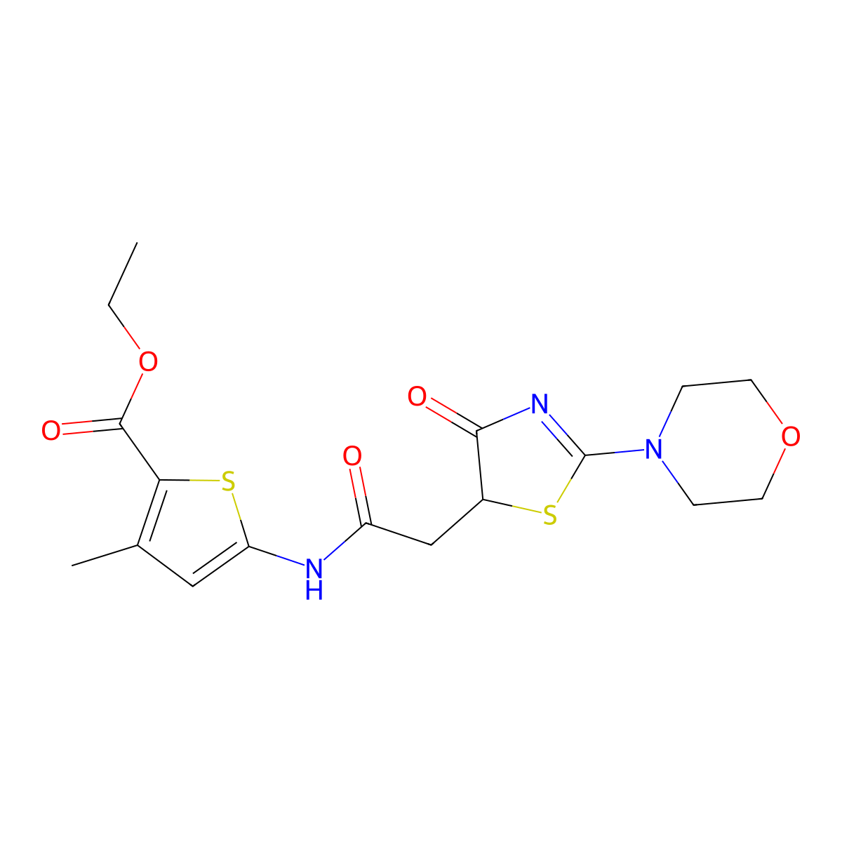 Ethyl 3-methyl-5-(2-(2-morpholino-4-oxo-4,5-dihydrothiazol-5-yl)acetamido)thiophene-2-carboxylate molecular structure, CAS 1010906-45-2