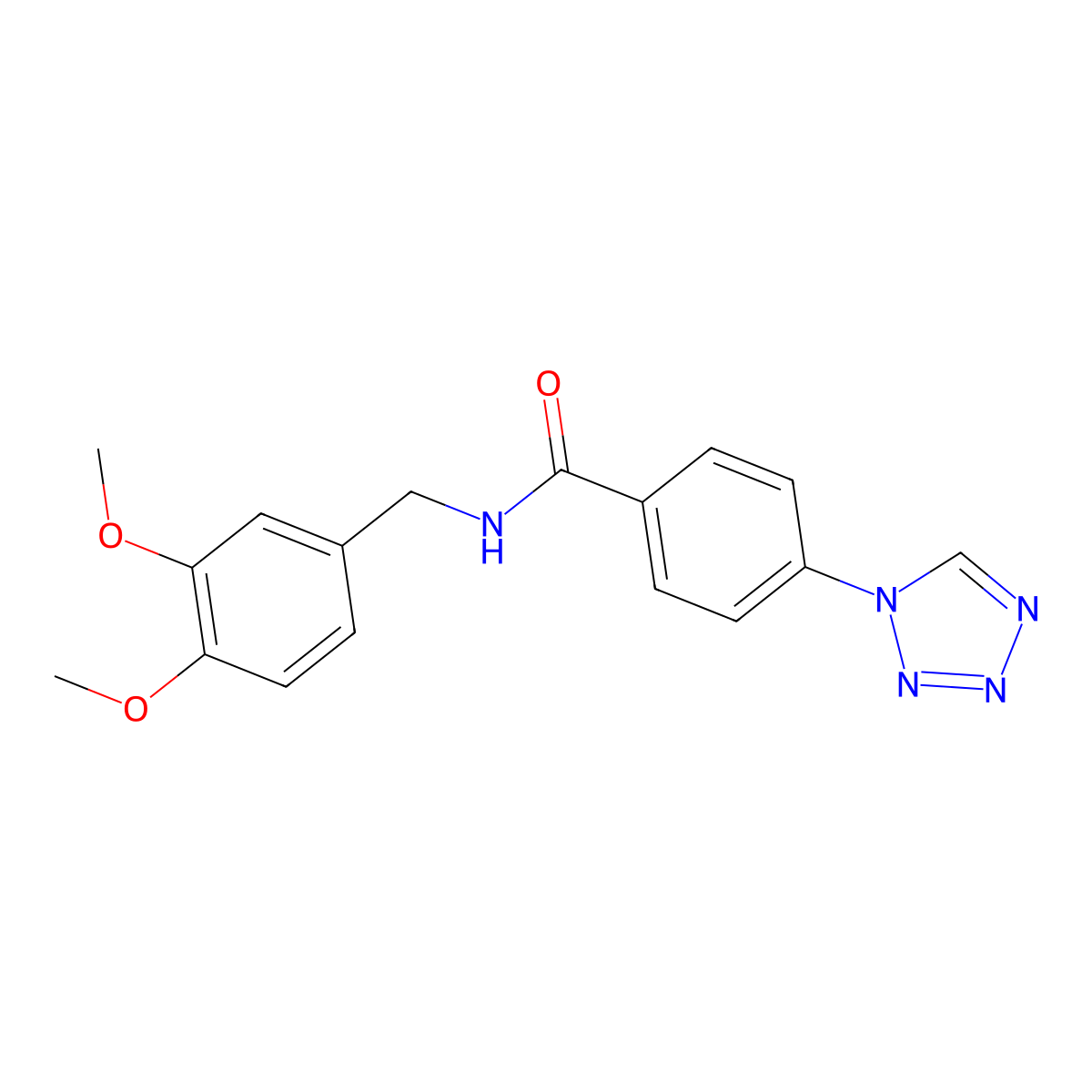 N-(3,4-dimethoxybenzyl)-4-(1H-tetrazol-1-yl)benzamide molecular structure, CAS 1010906-47-4