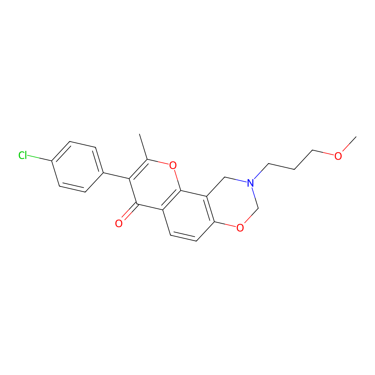 3-(4-chlorophenyl)-9-(3-methoxypropyl)-2-methyl-9,10-dihydrochromeno[8,7-e][1,3]oxazin-4(8H)-one molecular structure, CAS 1010906-59-8