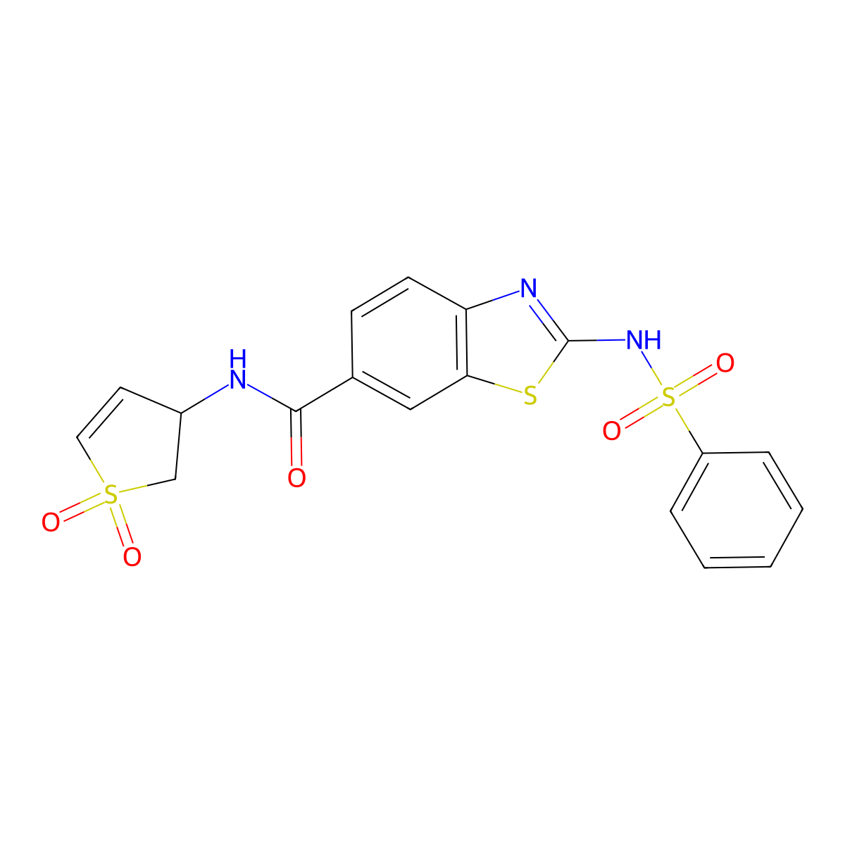(2E)-N-(1,1-dioxido-2,3-dihydrothiophen-3-yl)-2-[(phenylsulfonyl)imino]-2,3-dihydro-1,3-benzothiazole-6-carboxamide molecular structure, CAS 1010906-63-4