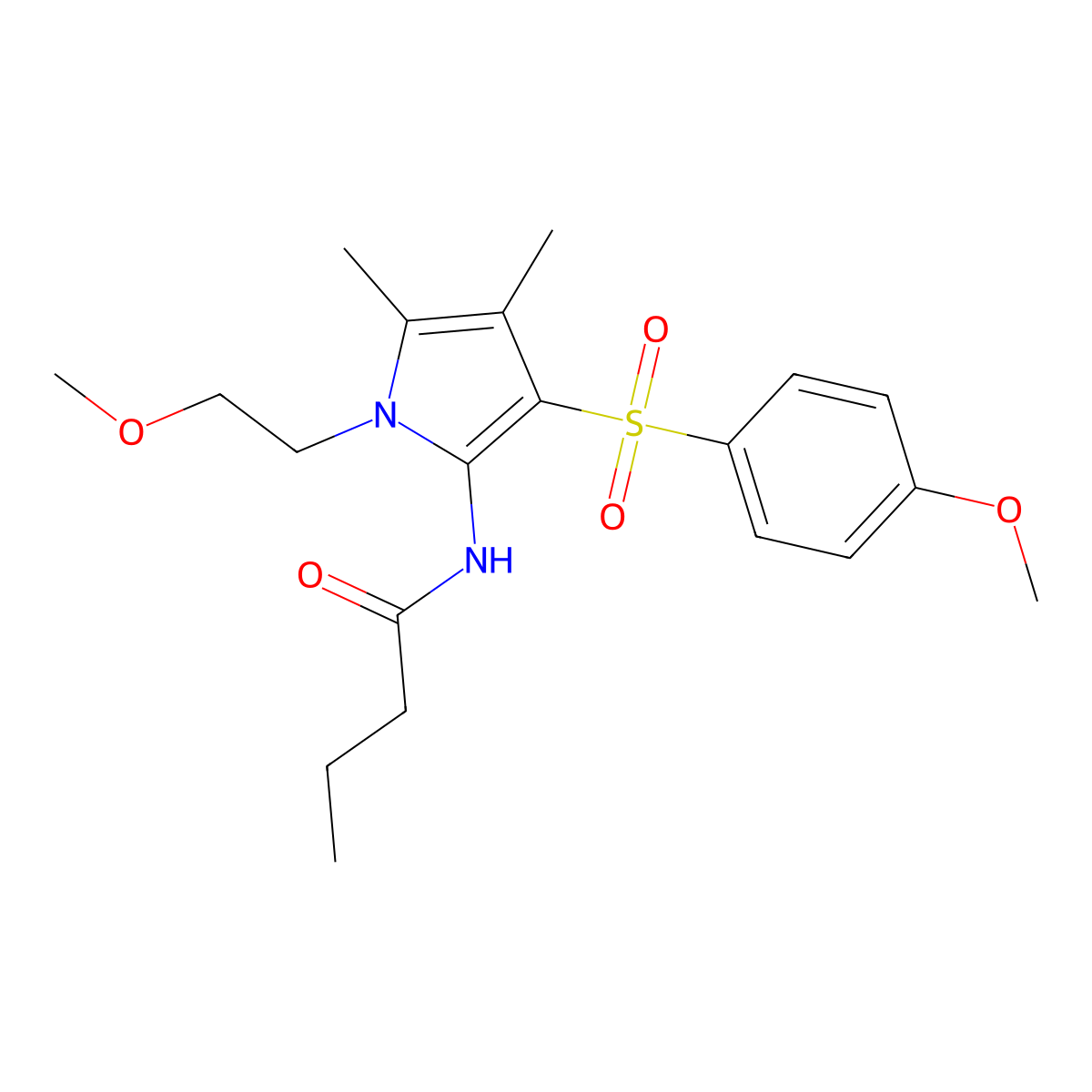N-{1-(2-methoxyethyl)-3-[(4-methoxyphenyl)sulfonyl]-4,5-dimethyl-1H-pyrrol-2-yl}butanamide molecular structure, CAS 1010906-75-8