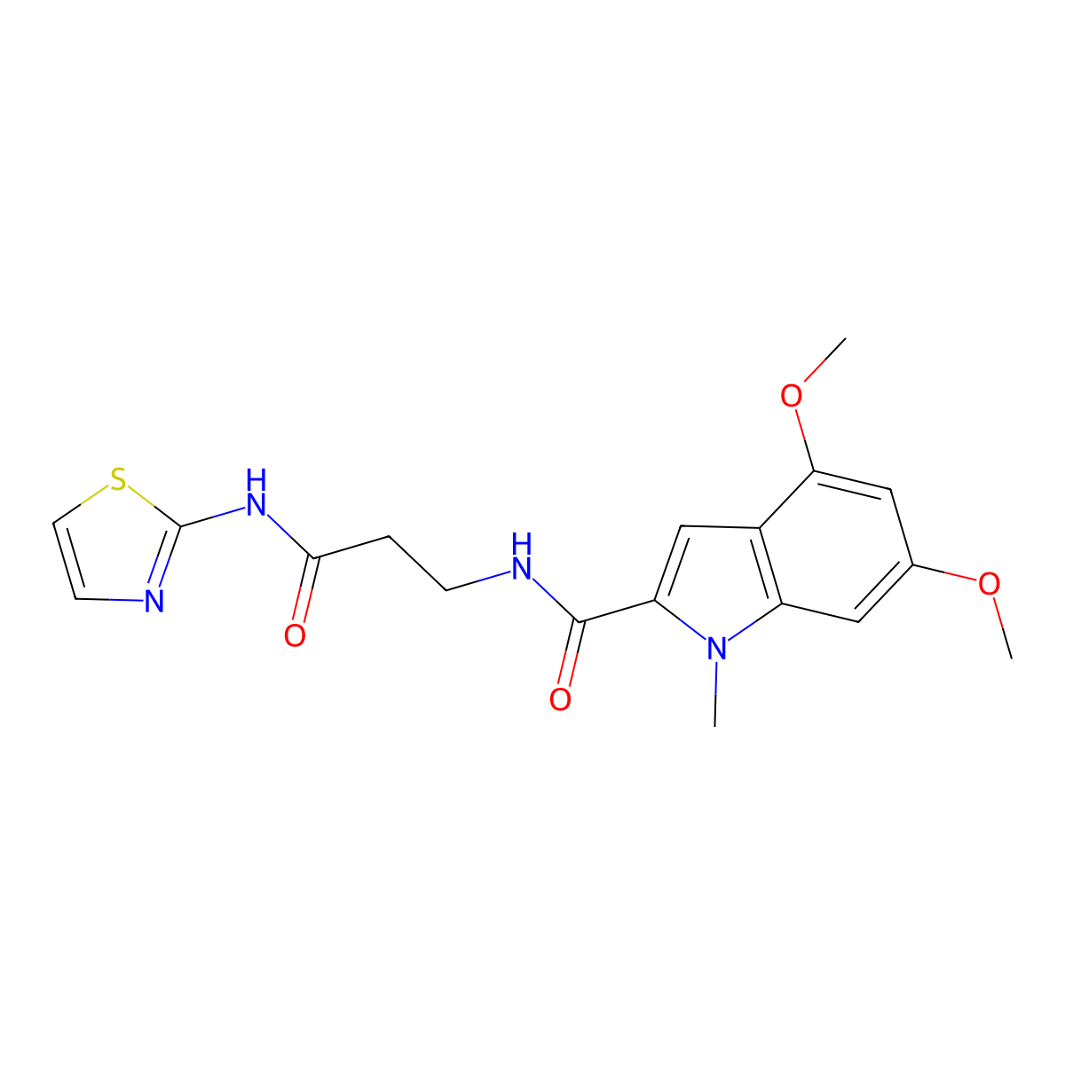 4,6-dimethoxy-1-methyl-N-[3-oxo-3-(1,3-thiazol-2-ylamino)propyl]-1H-indole-2-carboxamide molecular structure, CAS 1010906-78-1