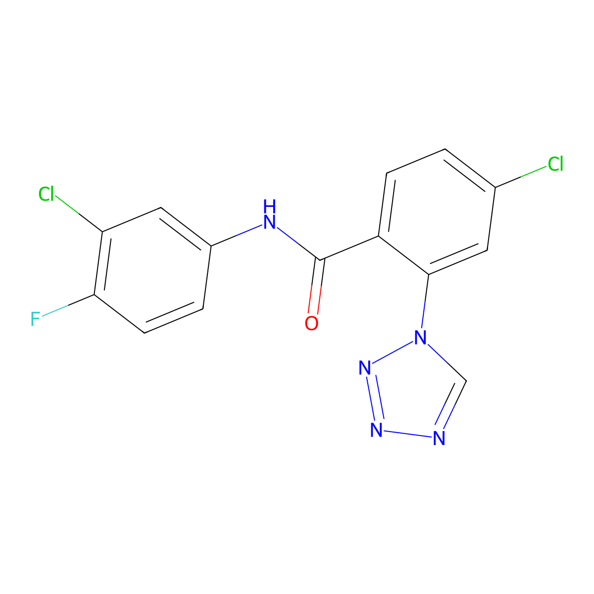 4-chloro-N-(3-chloro-4-fluorophenyl)-2-(1H-tetrazol-1-yl)benzamide molecular structure, CAS 1010906-84-9