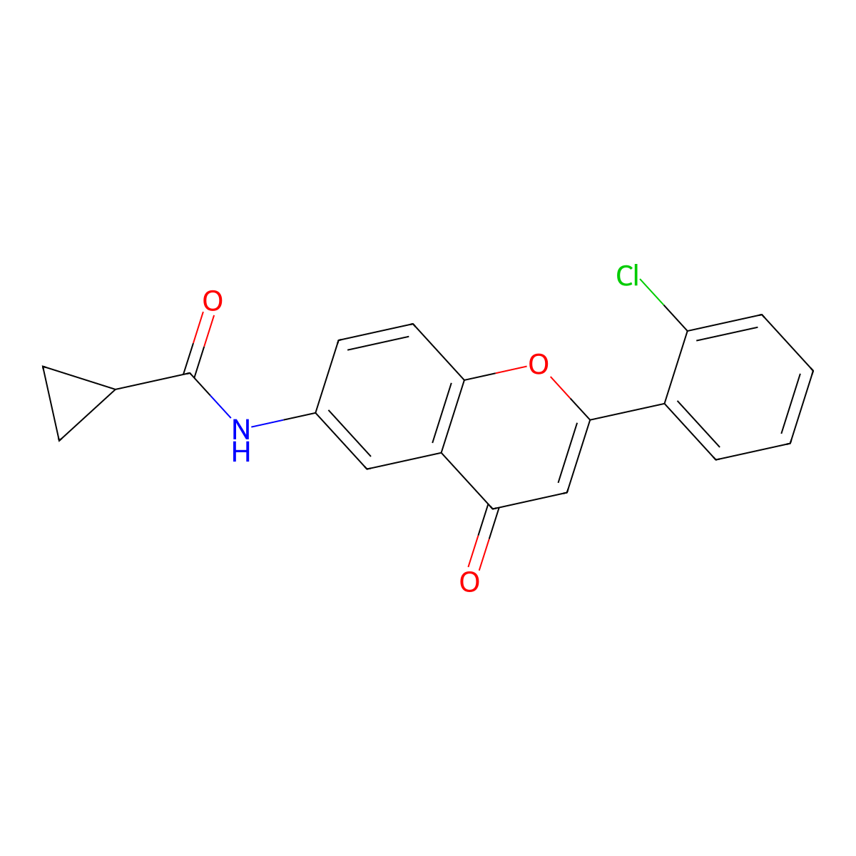 N-(2-(2-chlorophenyl)-4-oxo-4H-chromen-6-yl)cyclopropanecarboxamide molecular structure, CAS 1010907-05-7