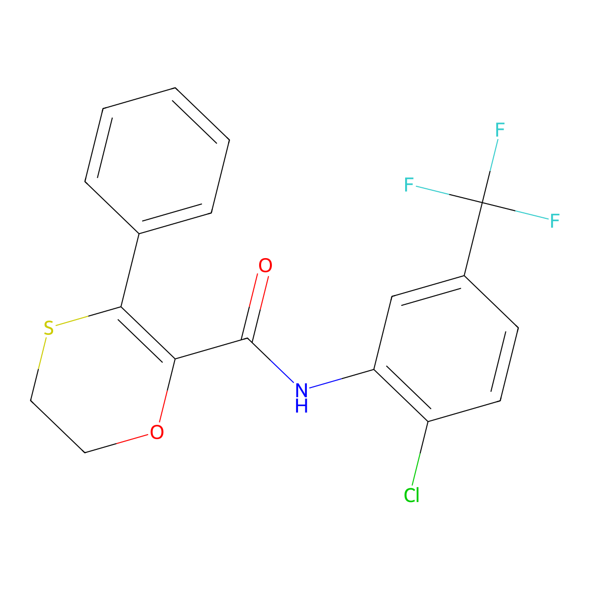 N-[2-chloro-5-(trifluoromethyl)phenyl]-3-phenyl-5,6-dihydro-1,4-oxathiine-2-carboxamide molecular structure, CAS 1010907-22-8
