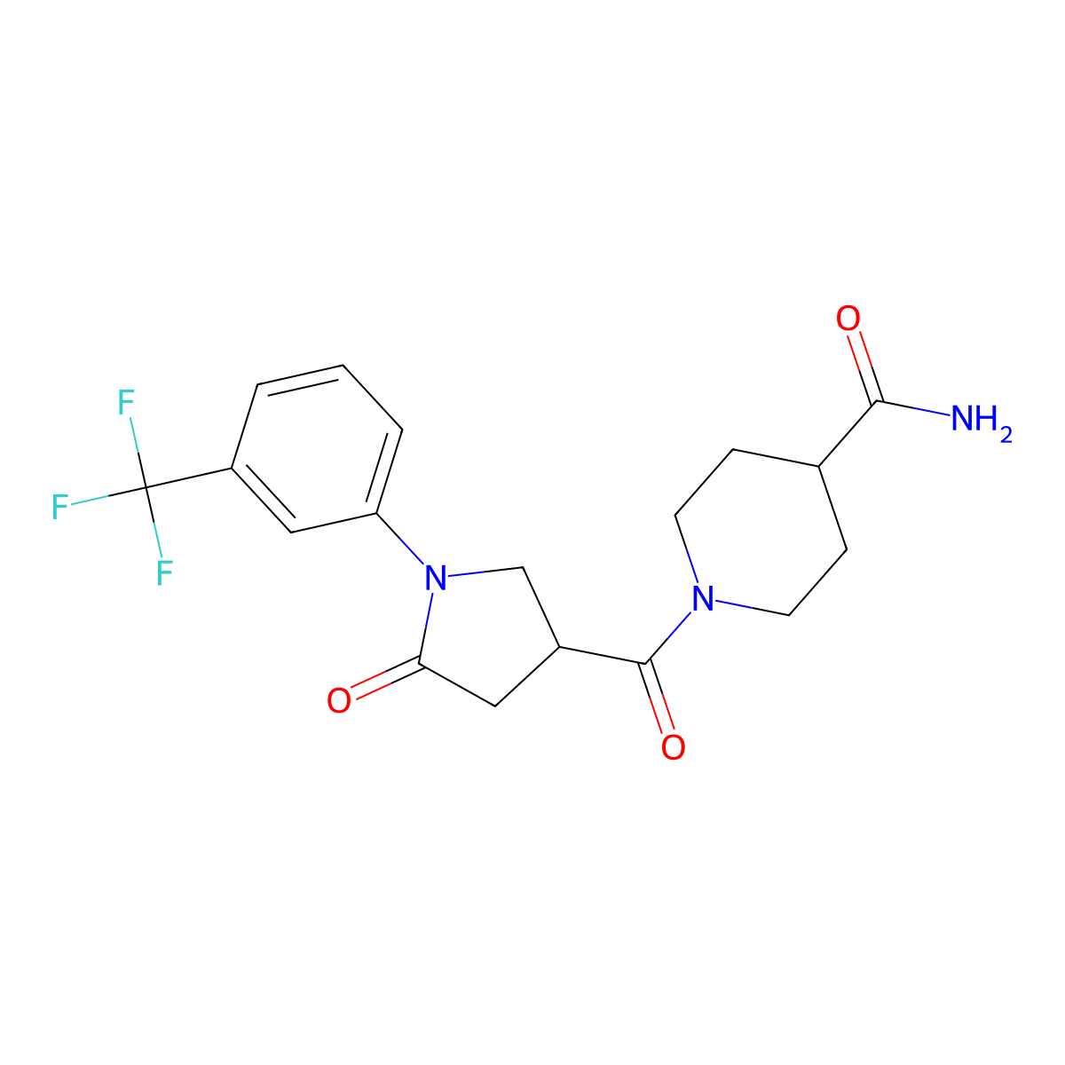 1-({5-Oxo-1-[3-(trifluoromethyl)phenyl]pyrrolidin-3-yl}carbonyl)piperidine-4-carboxamide molecular structure, CAS 1010907-68-2