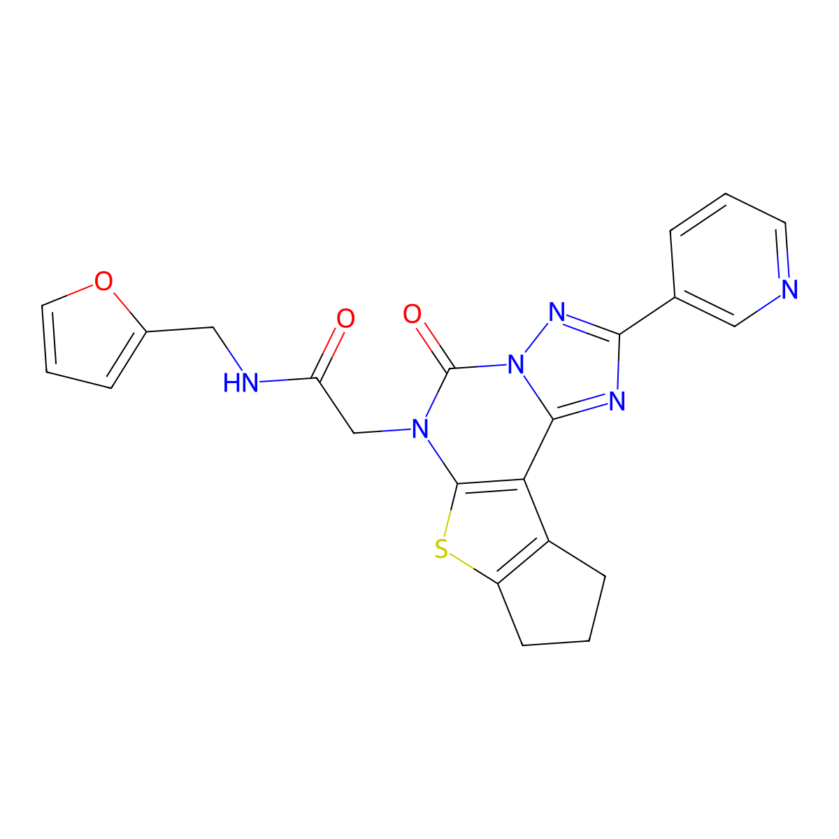 N-(furan-2-ylmethyl)-2-(5-oxo-2-(pyridin-3-yl)-9,10-dihydro-5H-cyclopenta[4,5]thieno[3,2-e][1,2,4]triazolo[1,5-c]pyrimidin-6(8H)-yl)acetamide molecular structure, CAS 1010907-79-5
