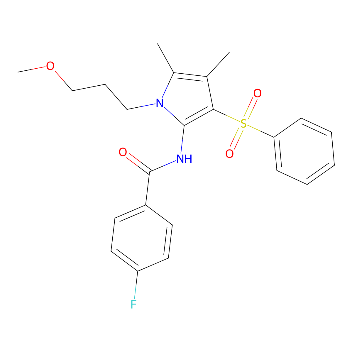 4-fluoro-N-[1-(3-methoxypropyl)-4,5-dimethyl-3-(phenylsulfonyl)-1H-pyrrol-2-yl]benzamide molecular structure, CAS 1010907-87-5