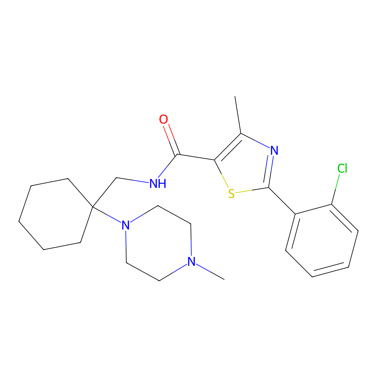 2-(2-chlorophenyl)-4-methyl-N~5~-{[1-(4-methylpiperazino)cyclohexyl]methyl}-1,3-thiazole-5-carboxamide molecular structure, CAS 1010907-94-4