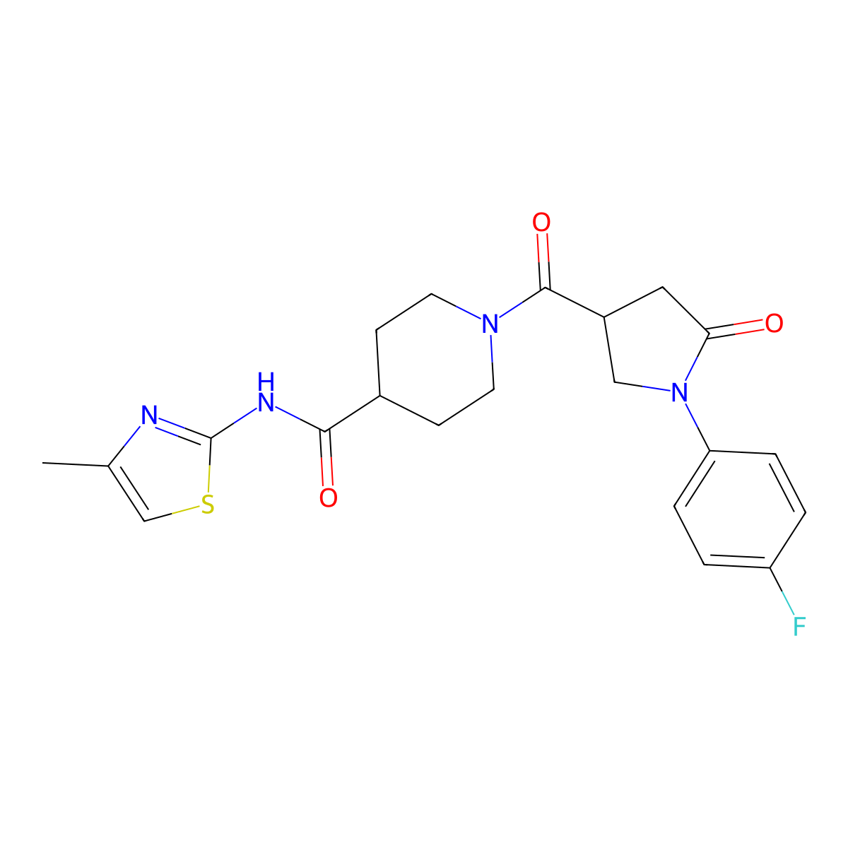 1-{[1-(4-fluorophenyl)-5-oxopyrrolidin-3-yl]carbonyl}-N-[(2E)-4-methyl-1,3-thiazol-2(3H)-ylidene]piperidine-4-carboxamide molecular structure, CAS 1010908-02-7