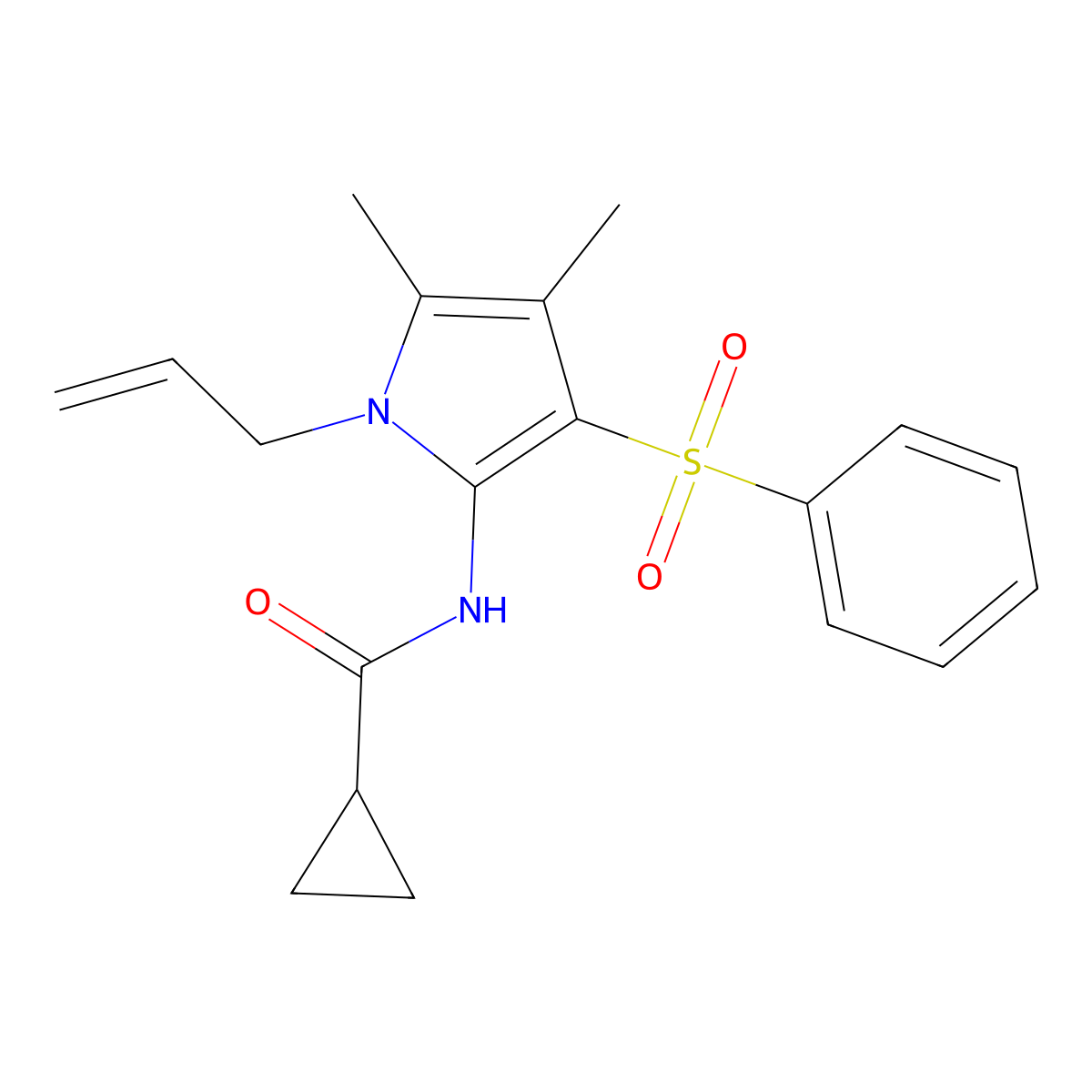 N-[4,5-dimethyl-3-(phenylsulfonyl)-1-(prop-2-en-1-yl)-1H-pyrrol-2-yl]cyclopropanecarboxamide molecular structure, CAS 1010908-11-8