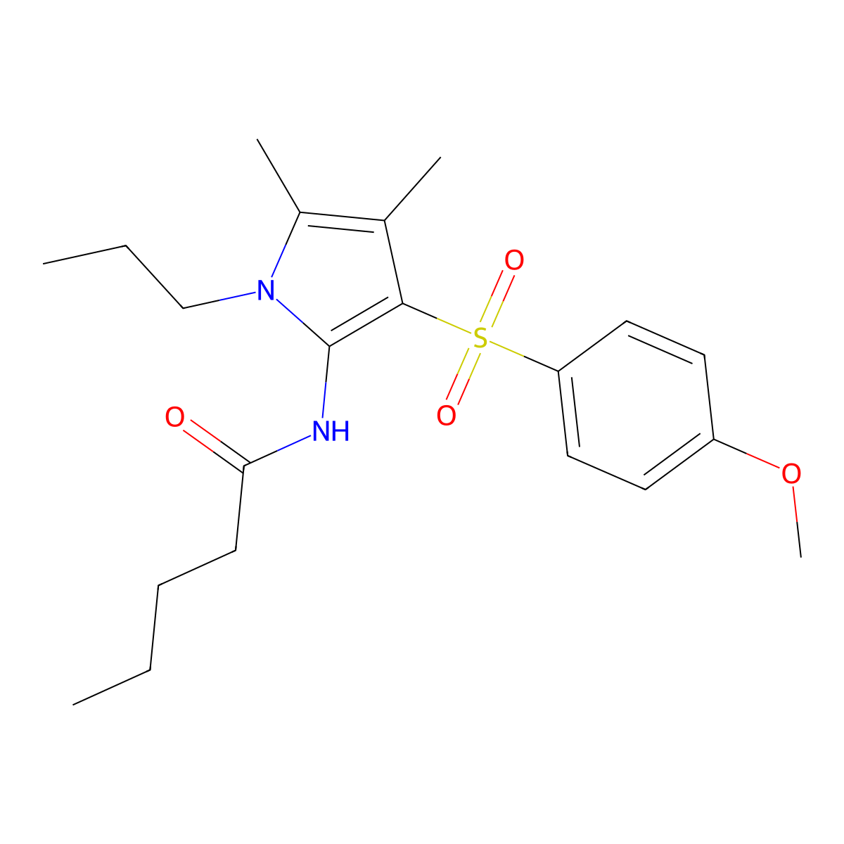 N-{3-[(4-methoxyphenyl)sulfonyl]-4,5-dimethyl-1-propyl-1H-pyrrol-2-yl}pentanamide molecular structure, CAS 1010908-15-2