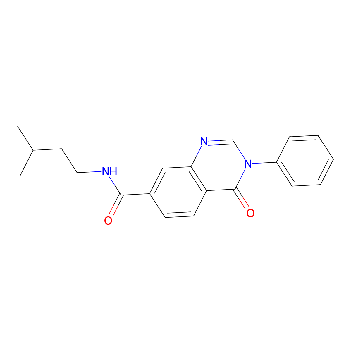 N-(3-methylbutyl)-4-oxo-3-phenyl-3,4-dihydroquinazoline-7-carboxamide molecular structure, CAS 1010908-24-3