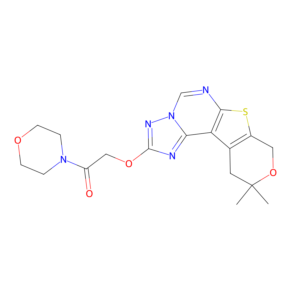 2-[(14,14-Dimethyl-13-oxa-10-thia-3,5,6,8-tetrazatetracyclo[7.7.0.02,6.011,16]hexadeca-1(9),2,4,7,11(16)-pentaen-4-yl)oxy]-1-morpholin-4-ylethanone molecular structure, CAS 1010908-49-2