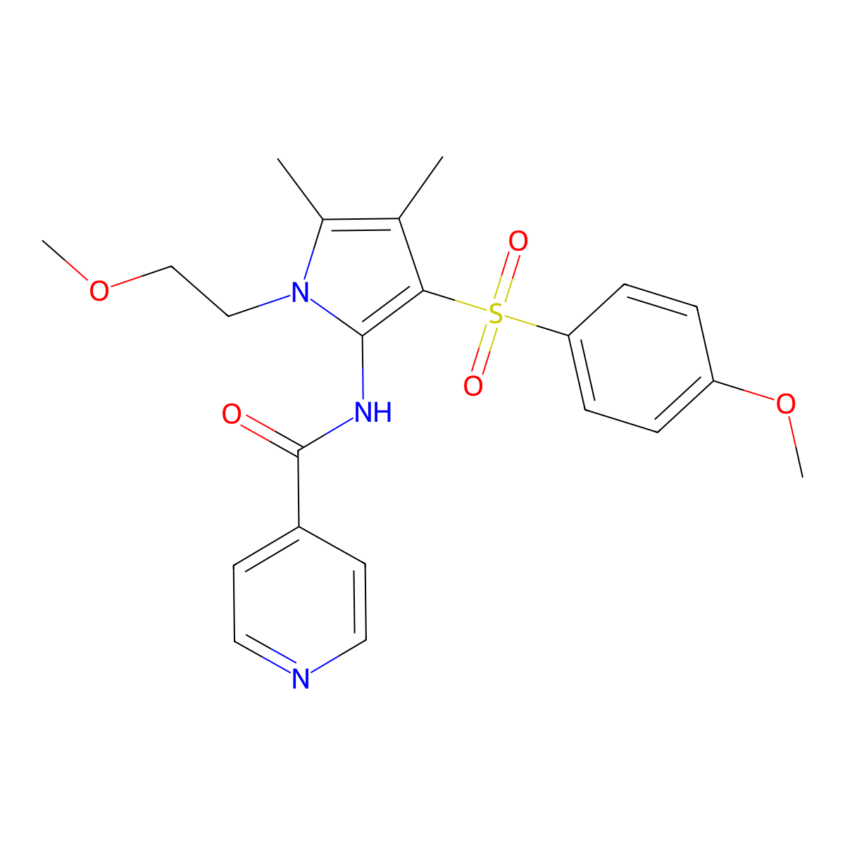 N-{1-(2-methoxyethyl)-3-[(4-methoxyphenyl)sulfonyl]-4,5-dimethyl-1H-pyrrol-2-yl}pyridine-4-carboxamide molecular structure, CAS 1010908-53-8