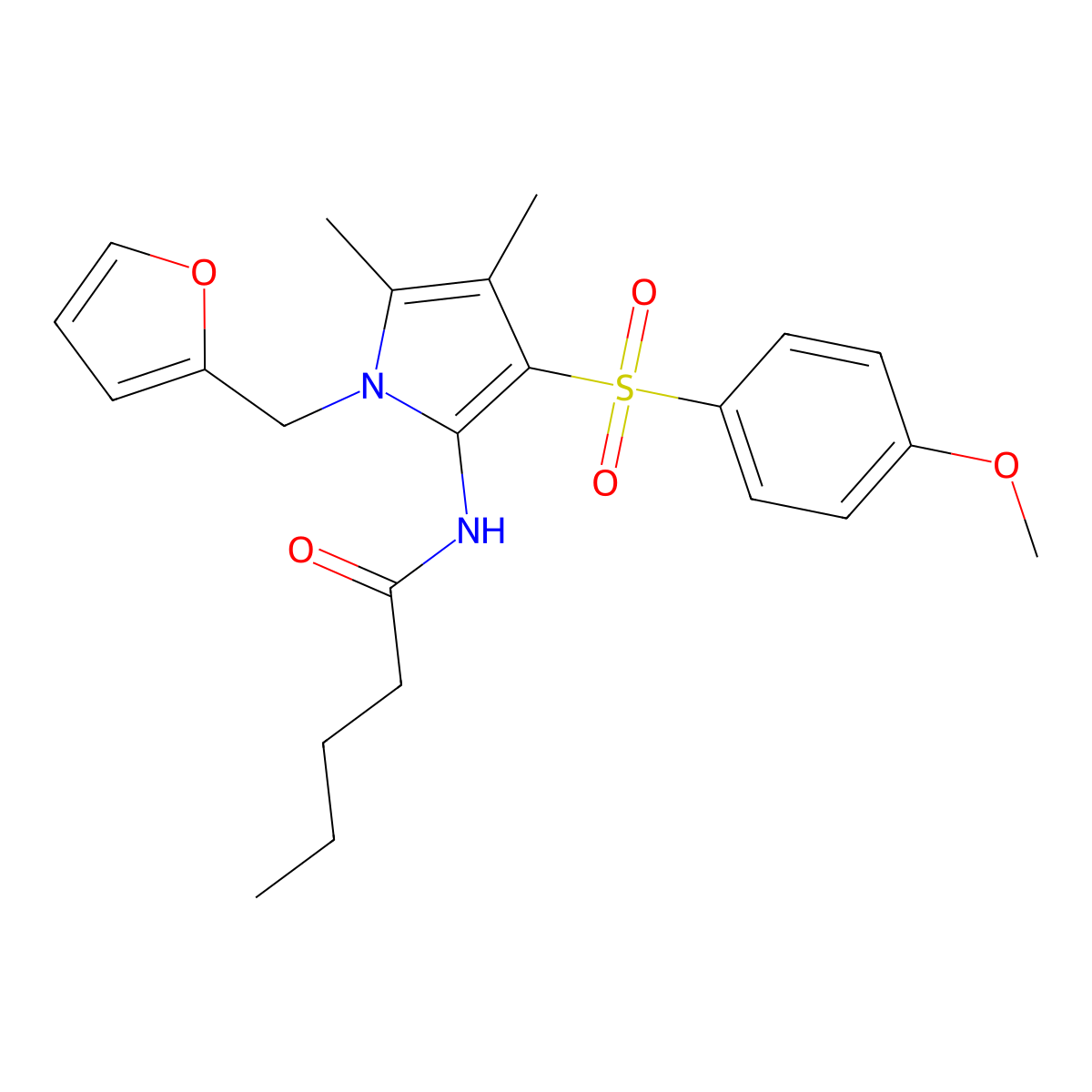 N-{1-(furan-2-ylmethyl)-3-[(4-methoxyphenyl)sulfonyl]-4,5-dimethyl-1H-pyrrol-2-yl}pentanamide molecular structure, CAS 1010908-56-1