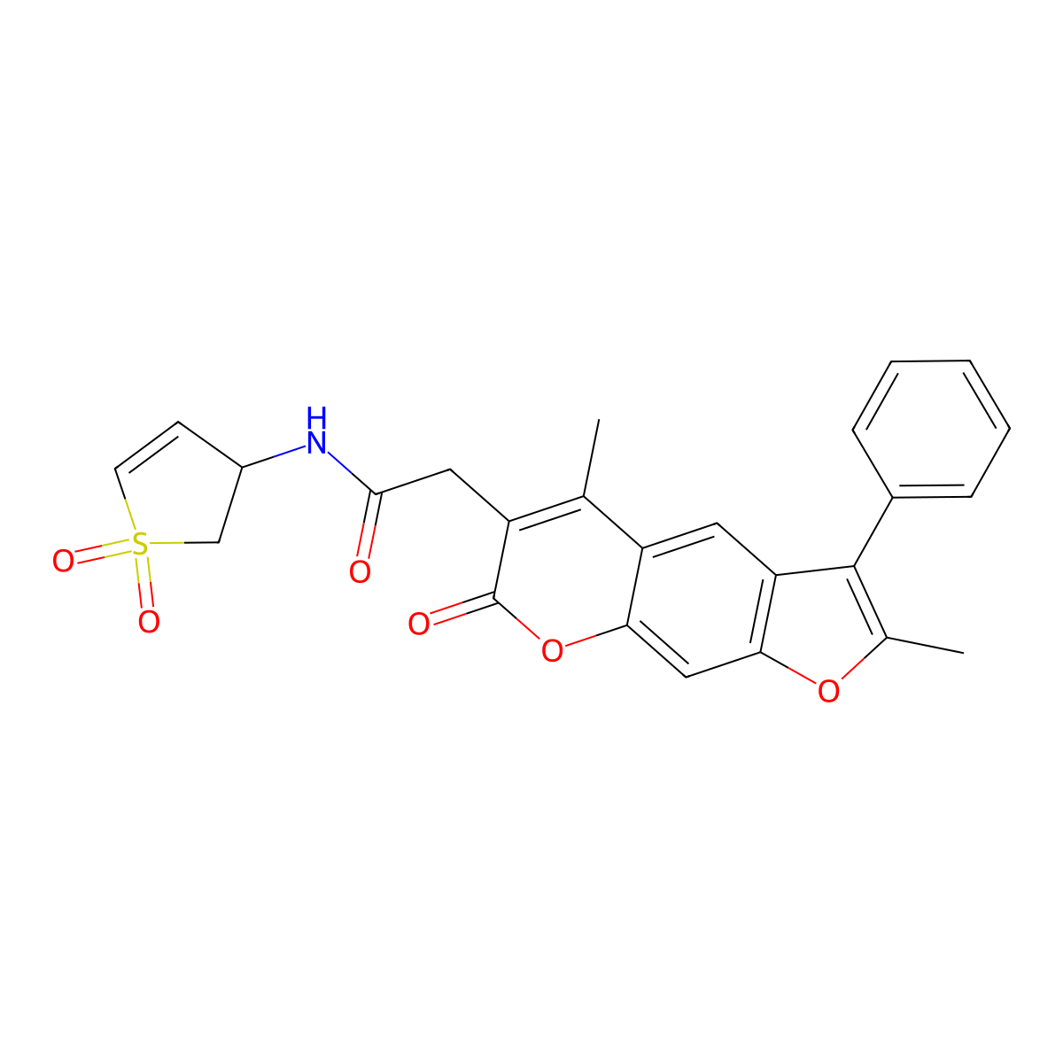 2-(2,5-dimethyl-7-oxo-3-phenyl-7H-furo[3,2-g]chromen-6-yl)-N-(1,1-dioxido-2,3-dihydrothiophen-3-yl)acetamide molecular structure, CAS 1010908-69-6