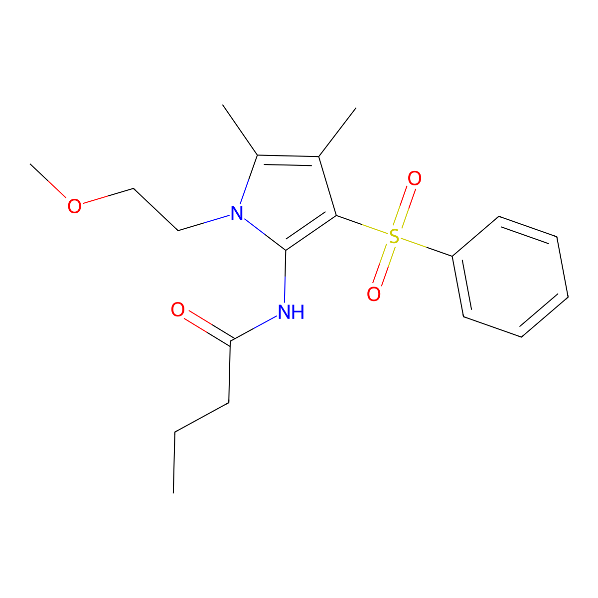 N-[1-(2-methoxyethyl)-4,5-dimethyl-3-(phenylsulfonyl)-1H-pyrrol-2-yl]butanamide molecular structure, CAS 1010908-84-5