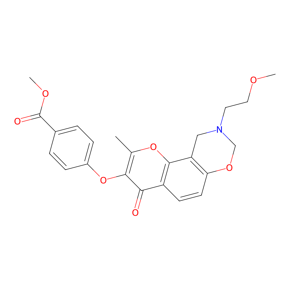 Methyl 4-((9-(2-methoxyethyl)-2-methyl-4-oxo-4,8,9,10-tetrahydrochromeno[8,7-e][1,3]oxazin-3-yl)oxy)benzoate molecular structure, CAS 1010908-87-8