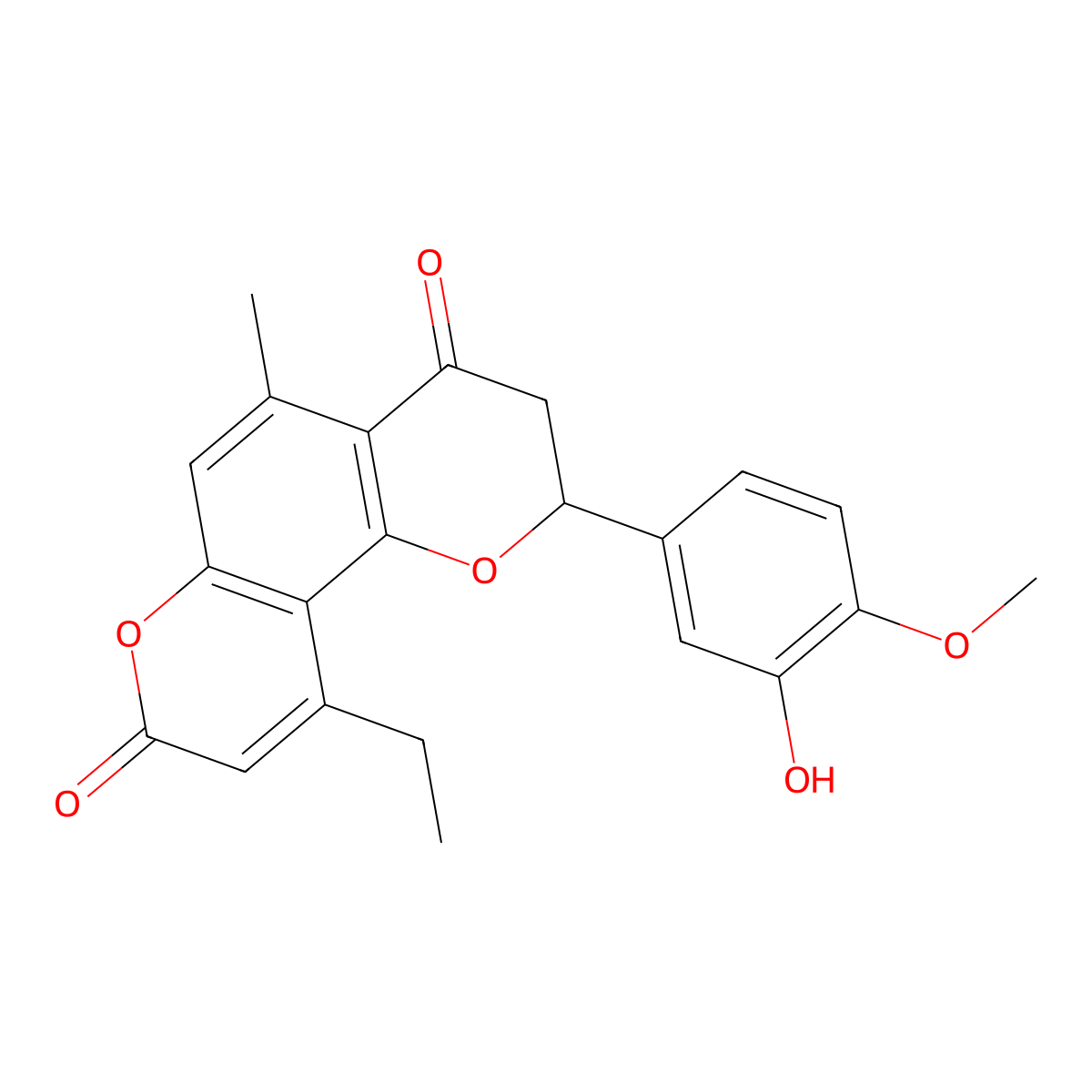 10-ethyl-2-(3-hydroxy-4-methoxyphenyl)-5-methyl-2,3-dihydro-4H,8H-pyrano[2,3-f]chromene-4,8-dione molecular structure, CAS 1010909-12-2