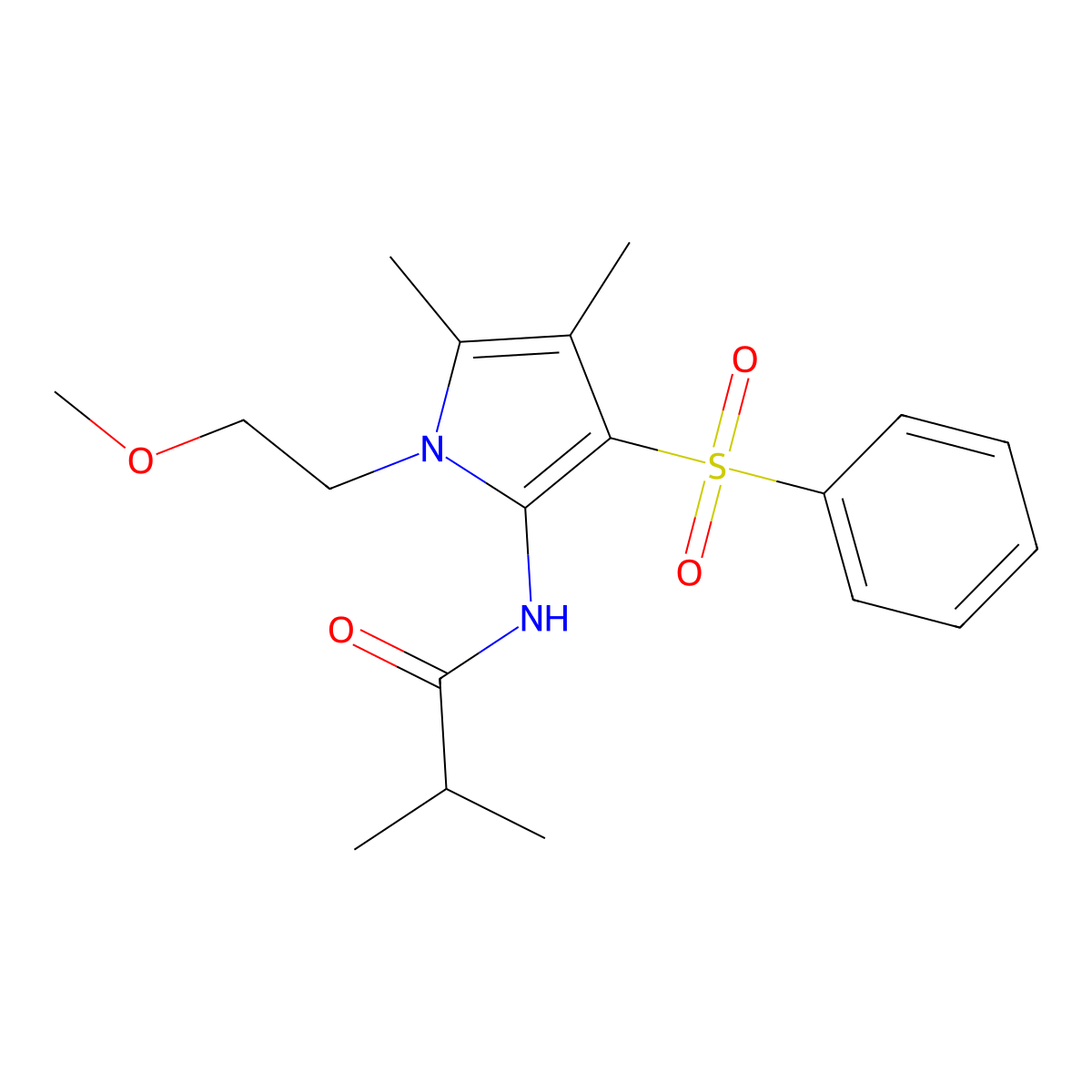 N-[1-(2-methoxyethyl)-4,5-dimethyl-3-(phenylsulfonyl)-1H-pyrrol-2-yl]-2-methylpropanamide molecular structure, CAS 1010909-18-8